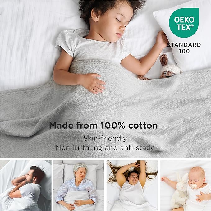 Bedsure 100% Cotton Blanket King Size for Bed - Breathable and Lightweight, Soft Cozy Textured Herringbone Woven Blanket for Summer Spring, Grey, 108x90 inches