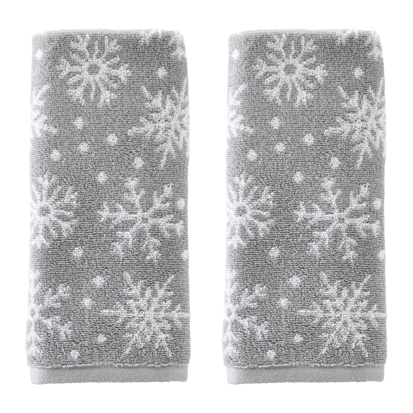 SKL Home Winter/Christmas Scattered Snowflakes Hand Towel 2pc Set for Bath/Kitchen/Bar & Gift, Gray