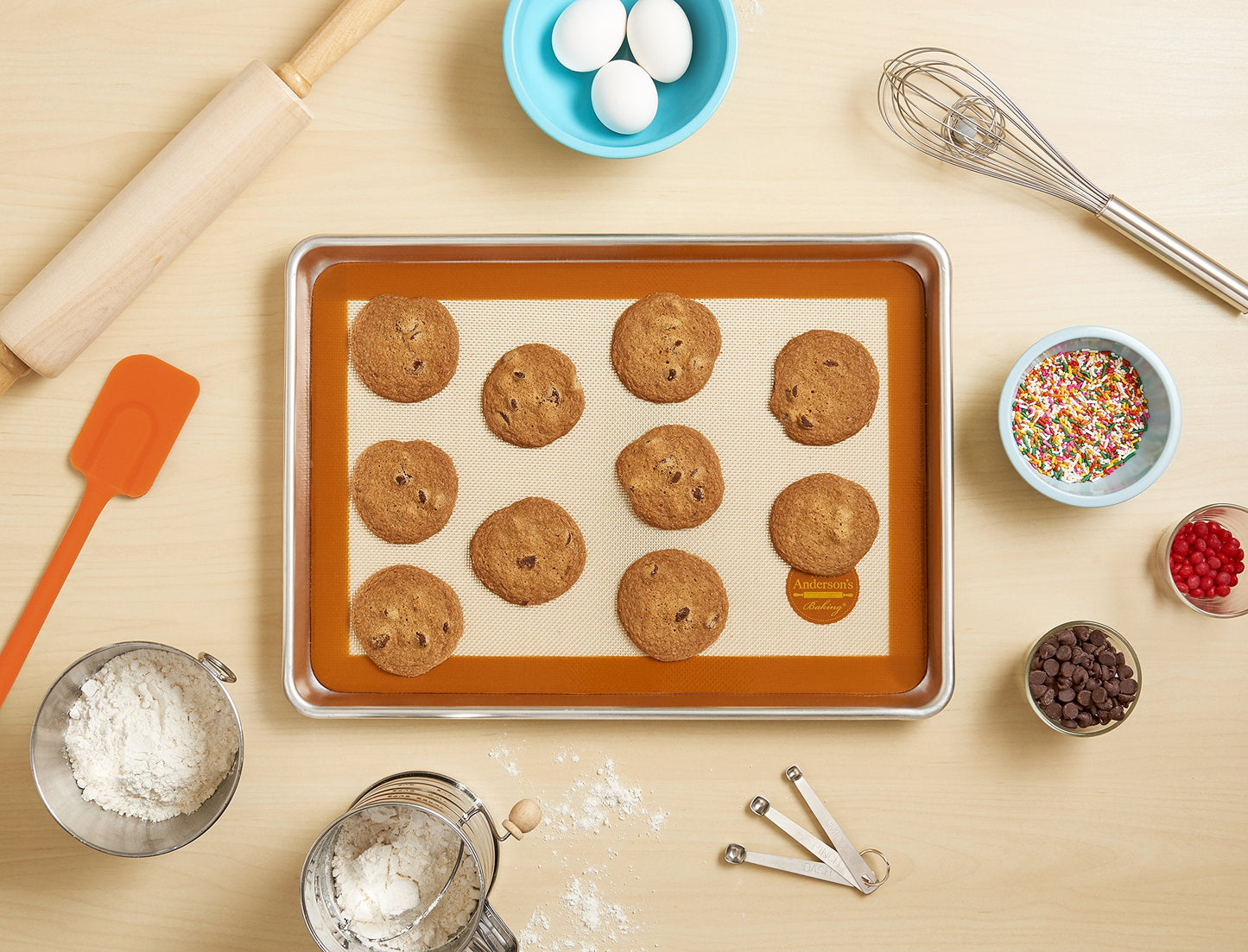 Mrs. Anderson's Baking Non-Stick Silicone Baking Mat - Reusable Oven Liner & Pastry Mat - For Breads, Cookies, Roasting & More - Baker’s Essentials - Heat-Resistant to 480°F - Baking Mat