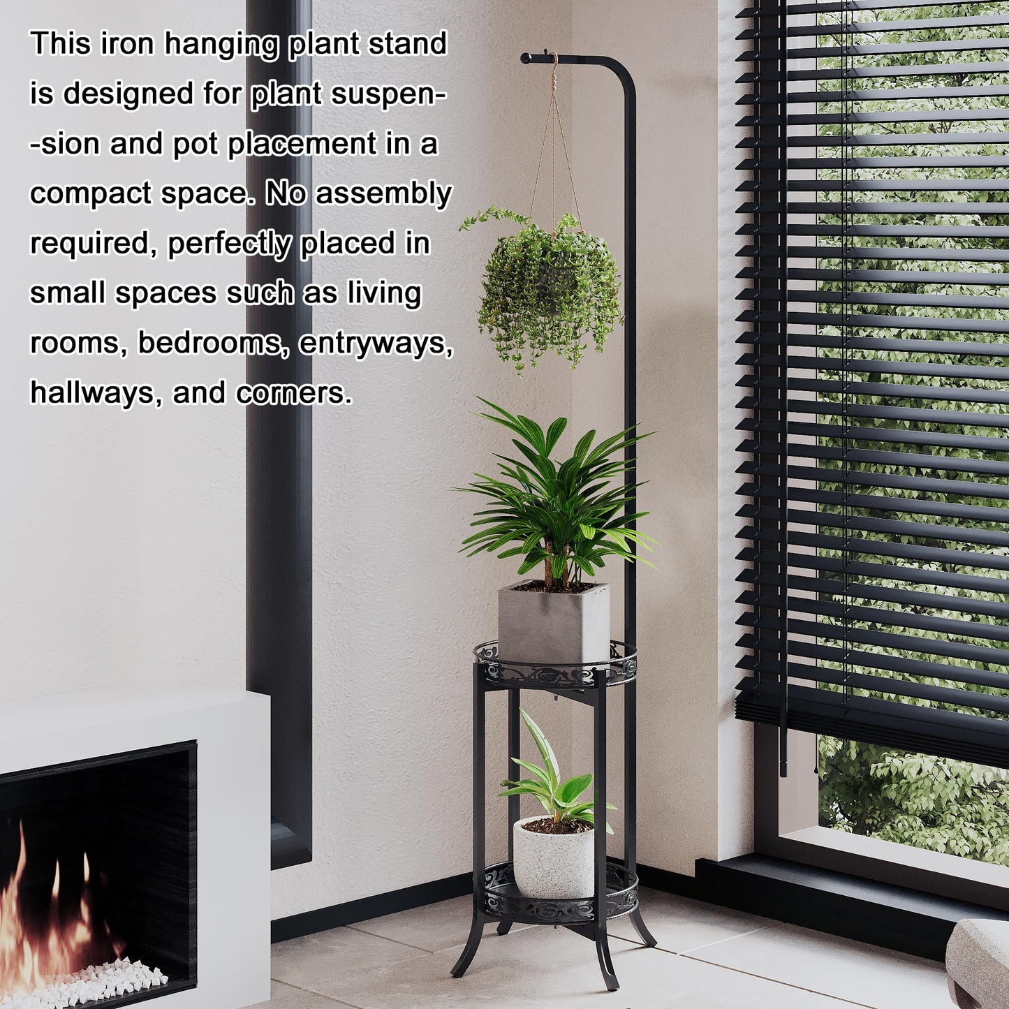 COPREE 2-tier Hanging Plant Stand 2 Pack, Space-Saving Iron Planter Shelves Flower Pot Organizer Rack Multiple Flower Pot Display Holder Shelf Indoor Outdoor Heavy Duty Planter Shelving Unit