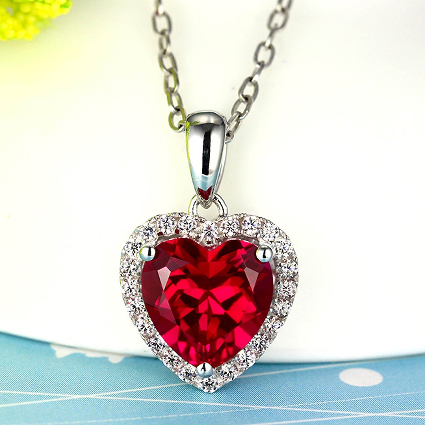 Navachi 925 Sterling Silver 18k White Gold Plated 3.7ct Heart Ruby Az9037a Necklace Pendant 18"