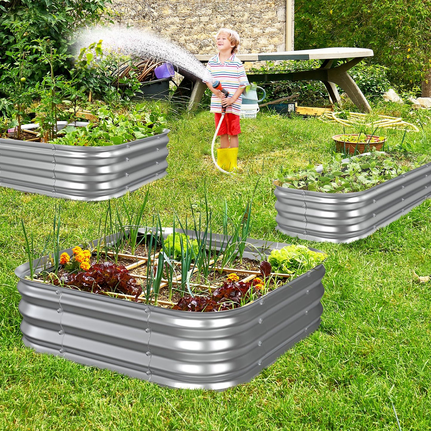 Galvanized Raised Garden Bed, 2x2 ft Heavy Duty Metal Planter Box for Vegetables, Flowers & Herbs, 12" Raised Outdoor Modular Gardening Bed, Above Ground Growing Container, Easy Assembly, Silver