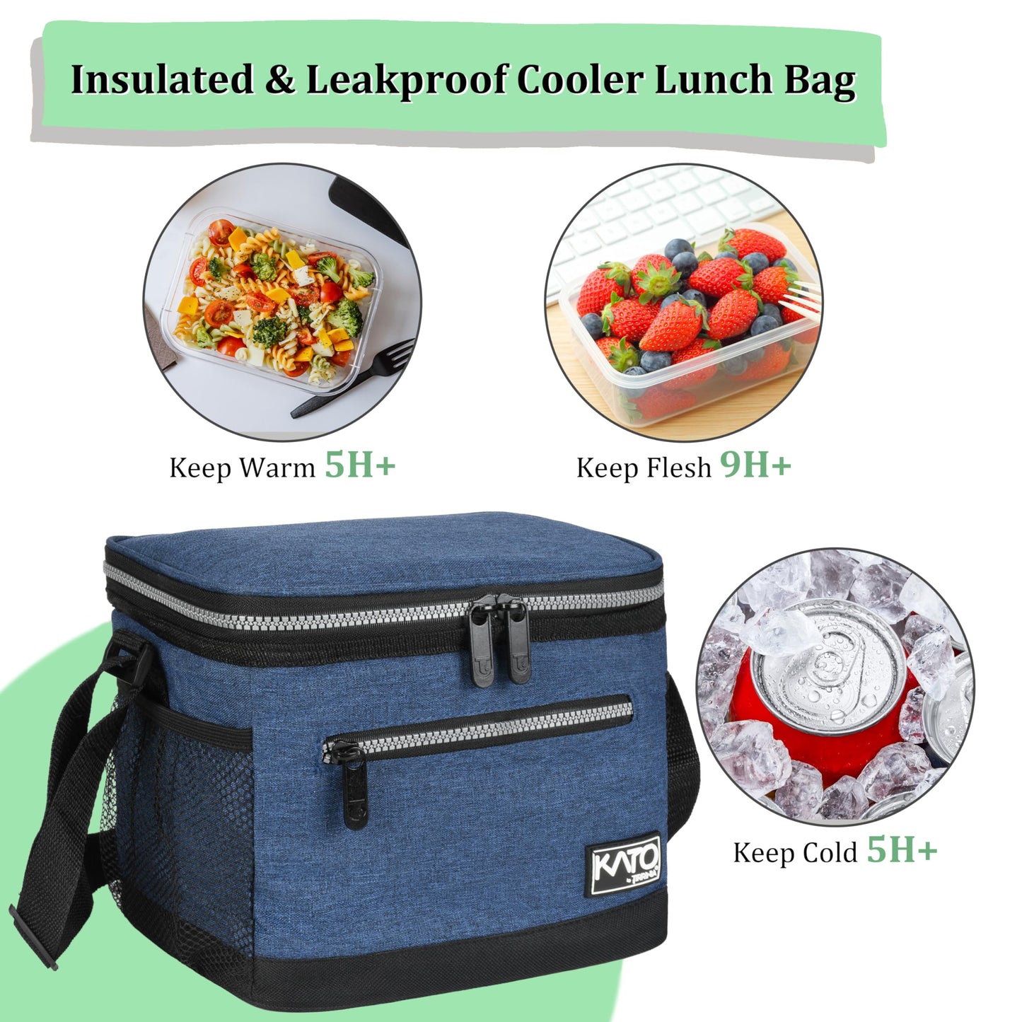 Tirrinia Insulated Lunch Box for Adults Men Women - Leakproof Lunch Bag, Soft Cooler for Work, Beach, Travel & Picnic, Blue