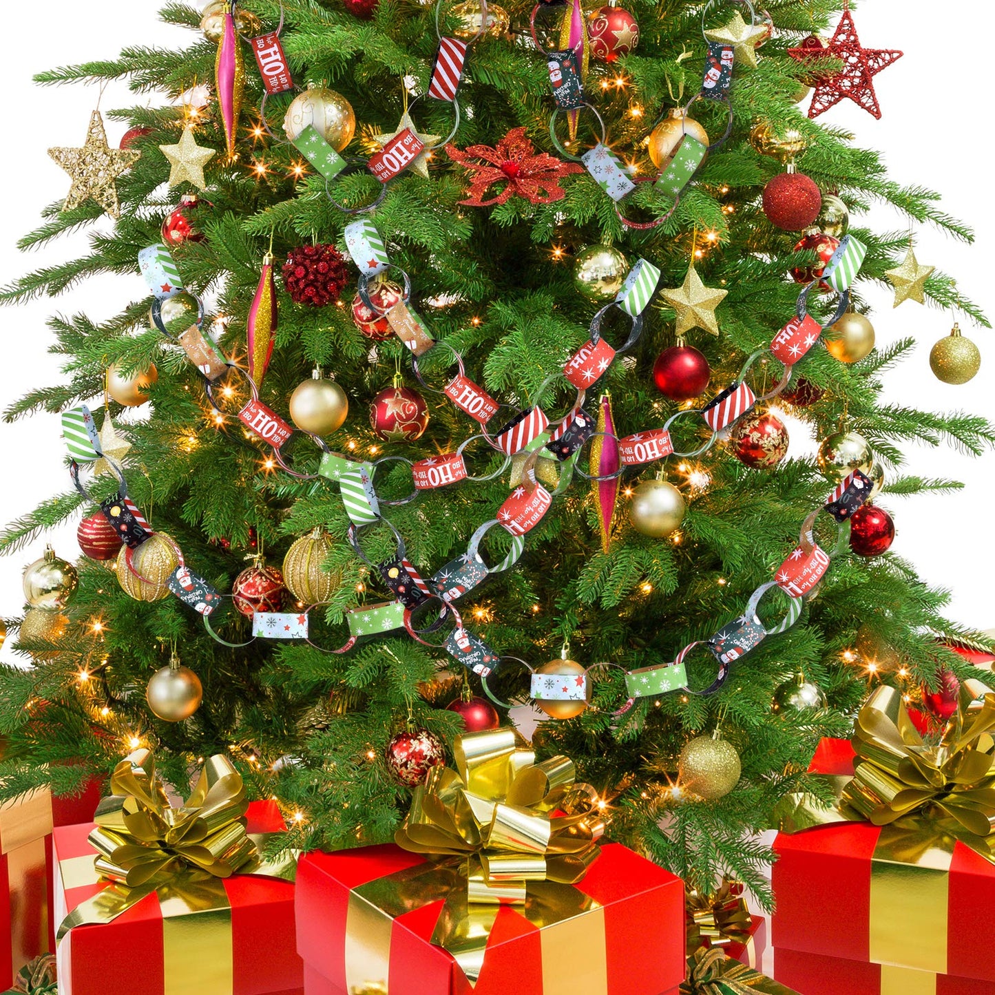 ASTARON 600pcs Christmas Paper Chains Festive Printed Creative Paper Decorations