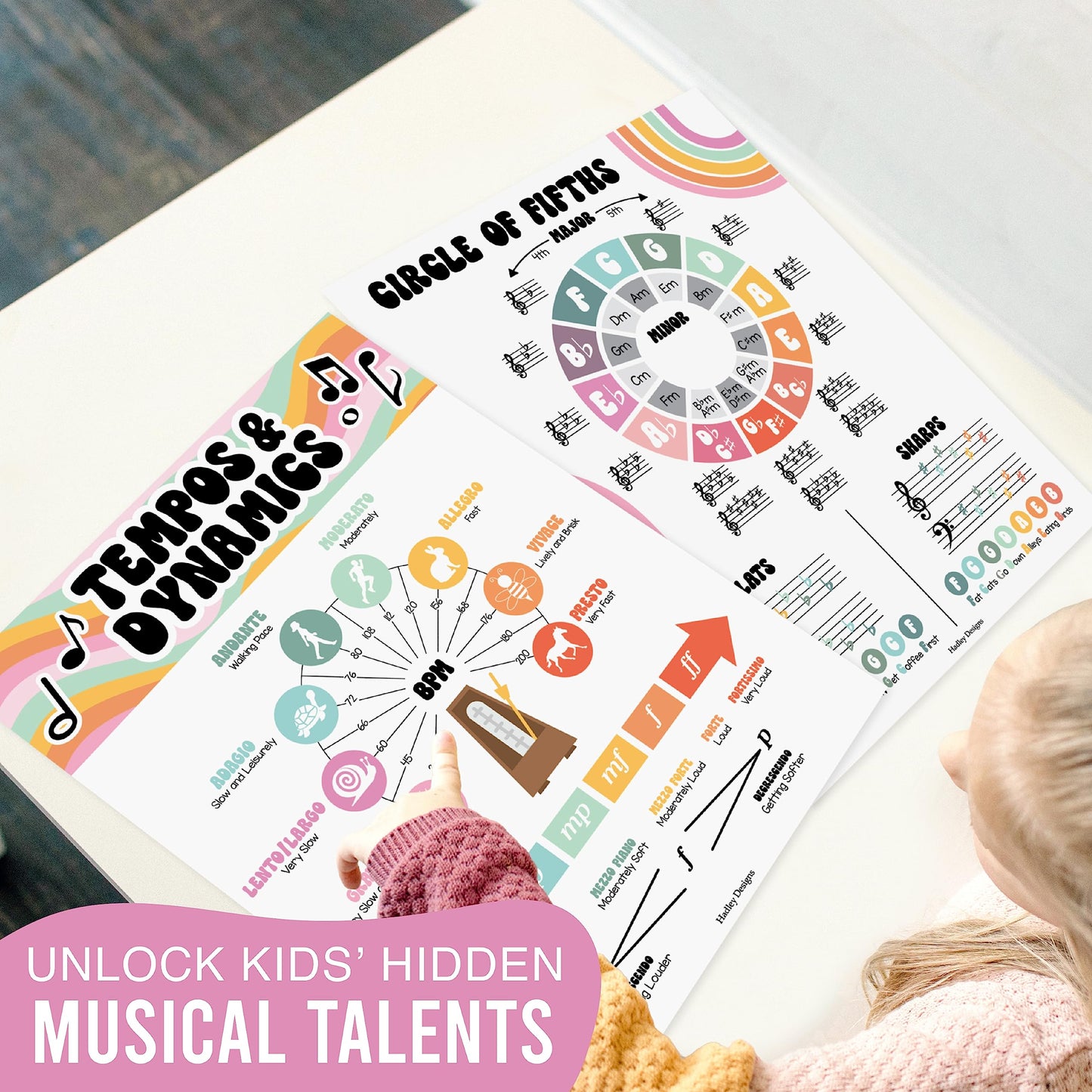 Hadley Designs 9 Music Classroom Posters – Retro Music Classroom Decor, Choir & Solfege Prints, Bulletin Board Decorations, Educational Supplies for Teachers
