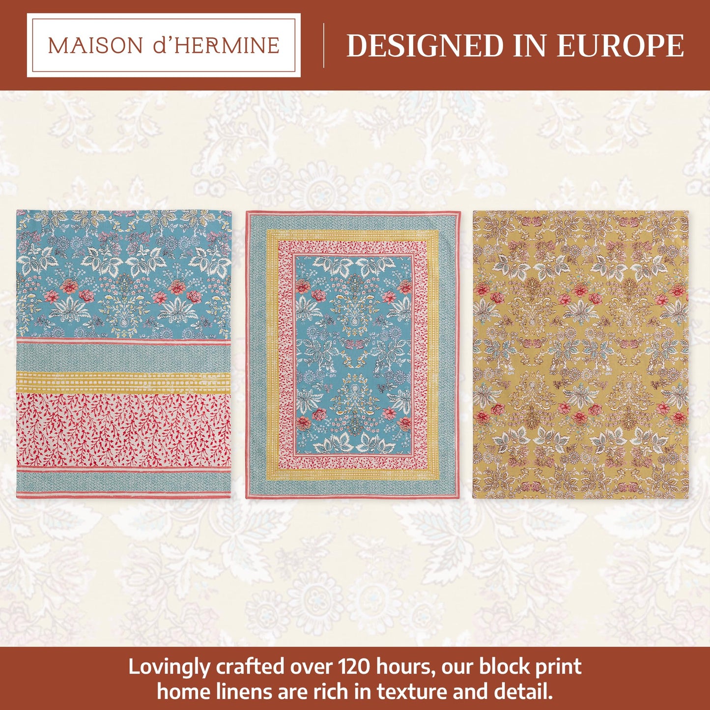 Maison d' Hermine Kitchen Towels Set of 3 100% Cotton 27.50" x 20" Reusable Cloth Tea Dish Towels Absorbent with Hanging Loop for Kitchen Gifts for Mothers Day Spring/Summer (Marquise)