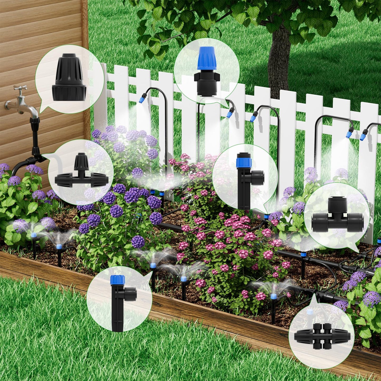 HEKIWAY 2026 Upgrade 256FT Quick-Connect Drip Irrigation System Kit with 1/4” & 1/2” Fast-Lock Tubing, Adjustable Emitters & Sprinklers for Garden & Greenhouse
