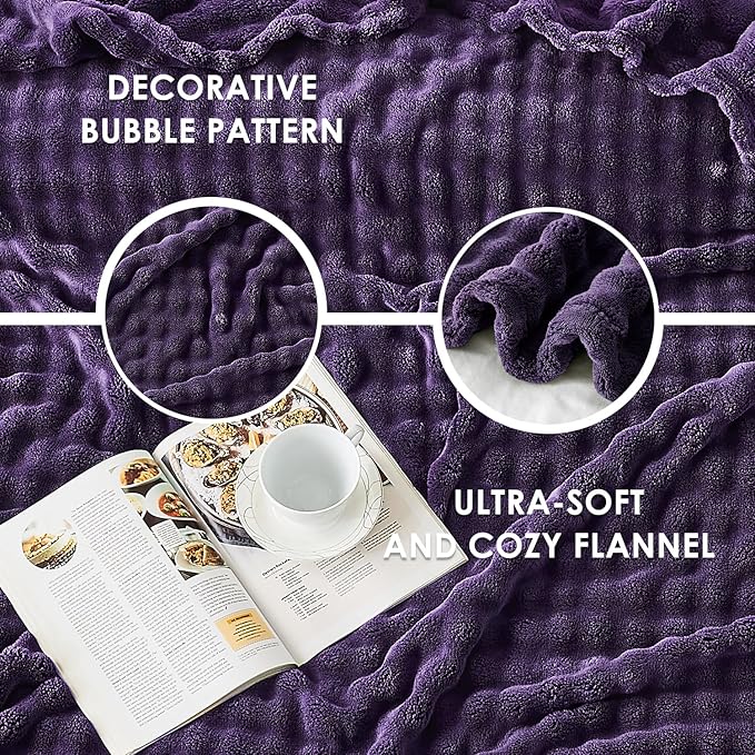 SOCHOW Aubergine Bubble Fleece Blanket for Couch, Super Soft Cozy Cute Throw Blanket for Women, Decorative Fuzzy Flannel Blanket, 60 x 80 Inches