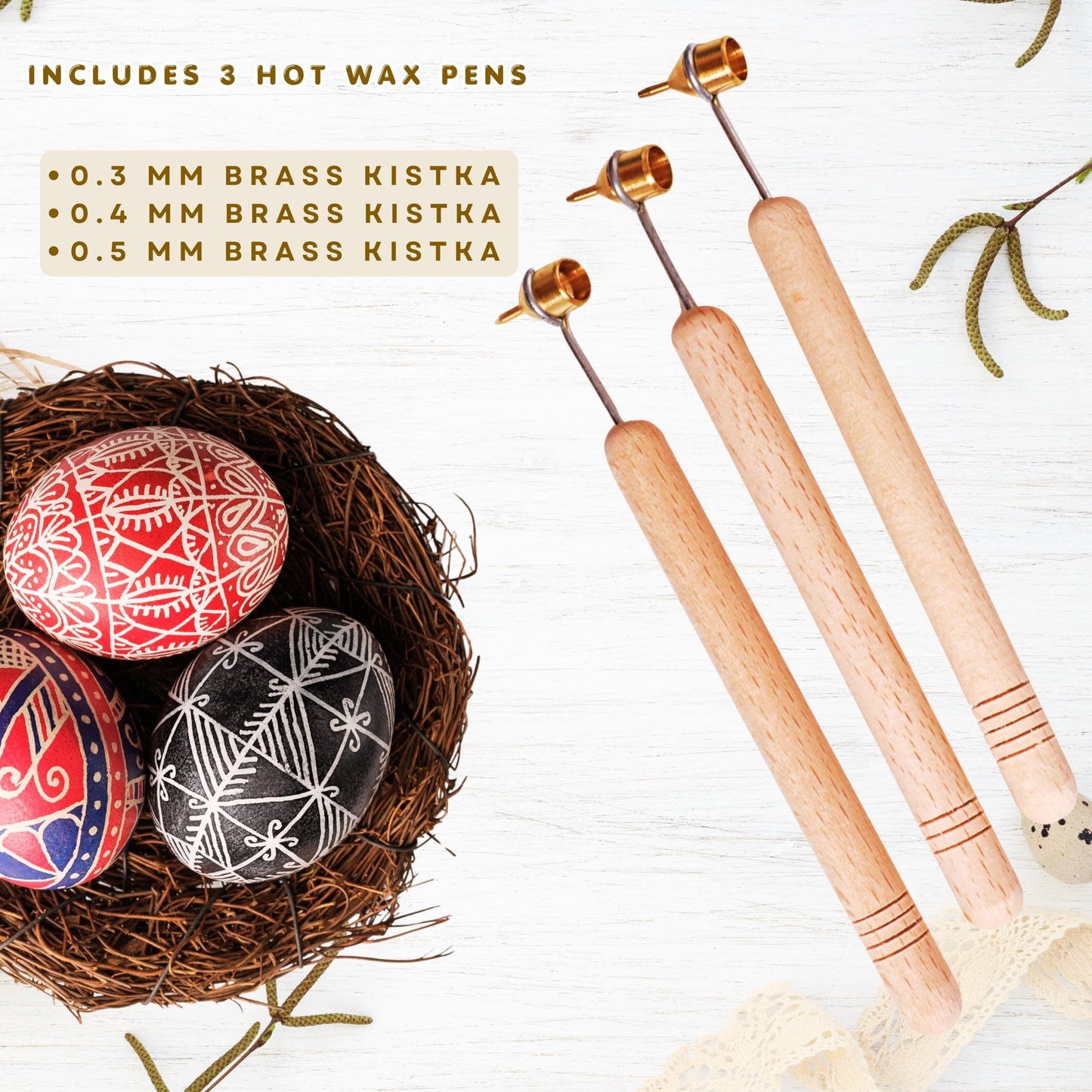 Easter Egg Decorating Kit for Pysanky, Ukrainian Egg Decorating Set with 3 Wax Writer Pens, 3 Beeswax, 10 Dyes, Candle, Egg Stand and Instructions, Candle - Traditional Art