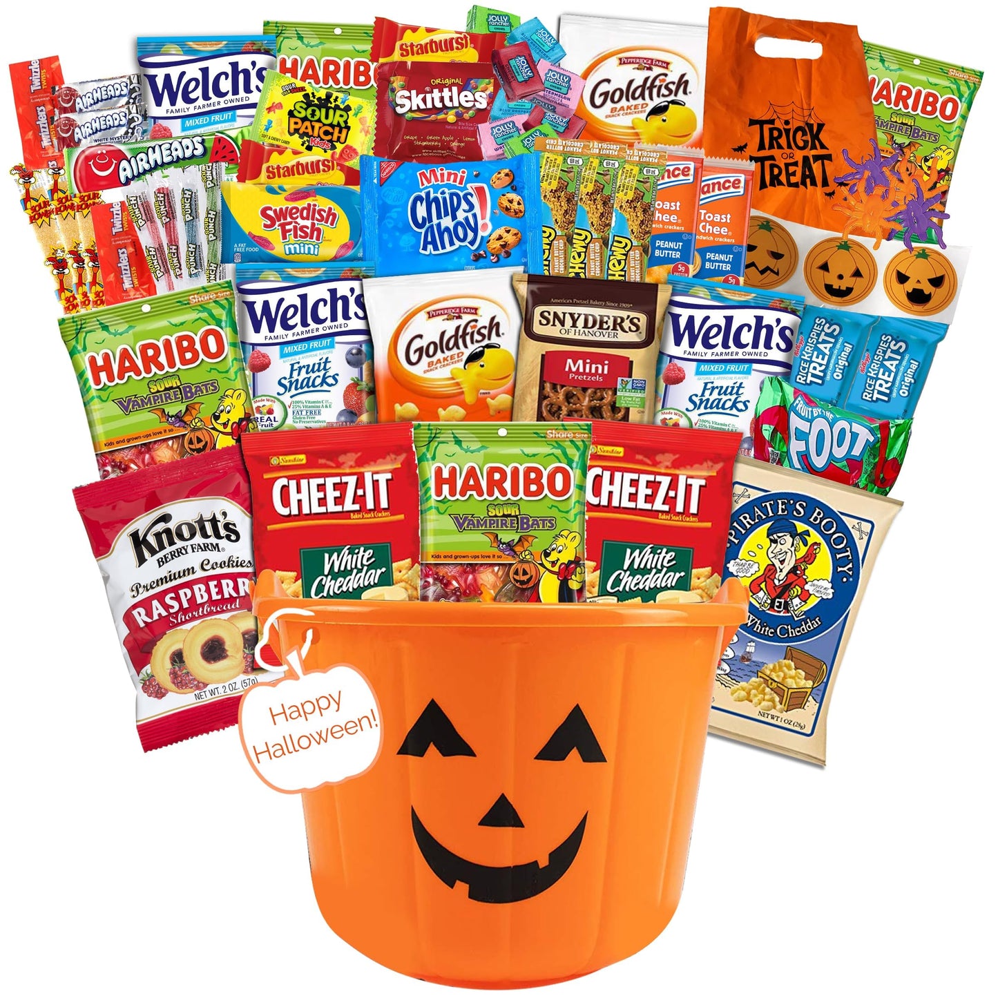 Halloween Snacks Gift Basket with Candy, Cookies, Bars & Snacks (38 Count) - Fun Halloween Care Package for College Students, Teens & Adults, Trick or Treat Sampler for Parties & Sharing