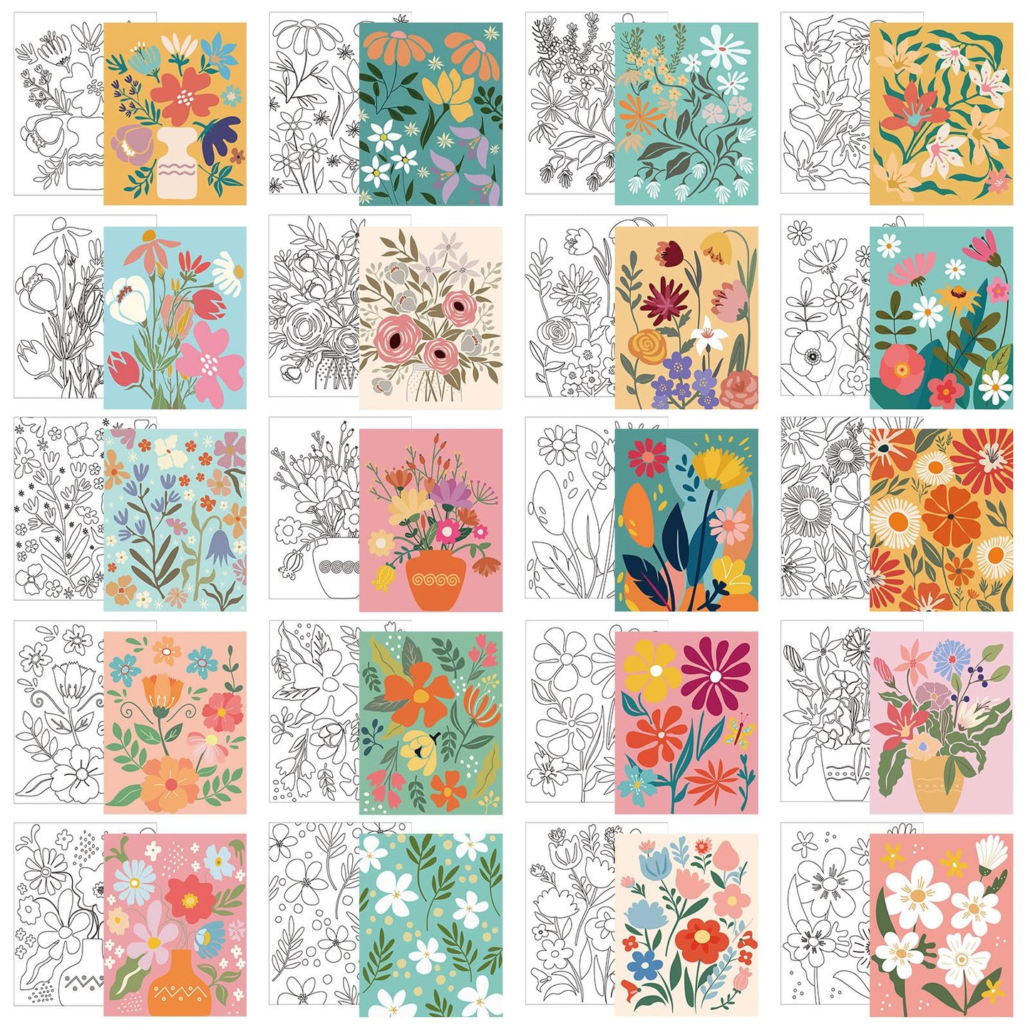 Sherr 20 Pcs Stretched Pre Drawn Canvas Afro Queen Black Art for Painting for Adults Outline Pre Drawn Stretched Cotton Canvas to Paint Party Set, 8 x 10''(Floral)