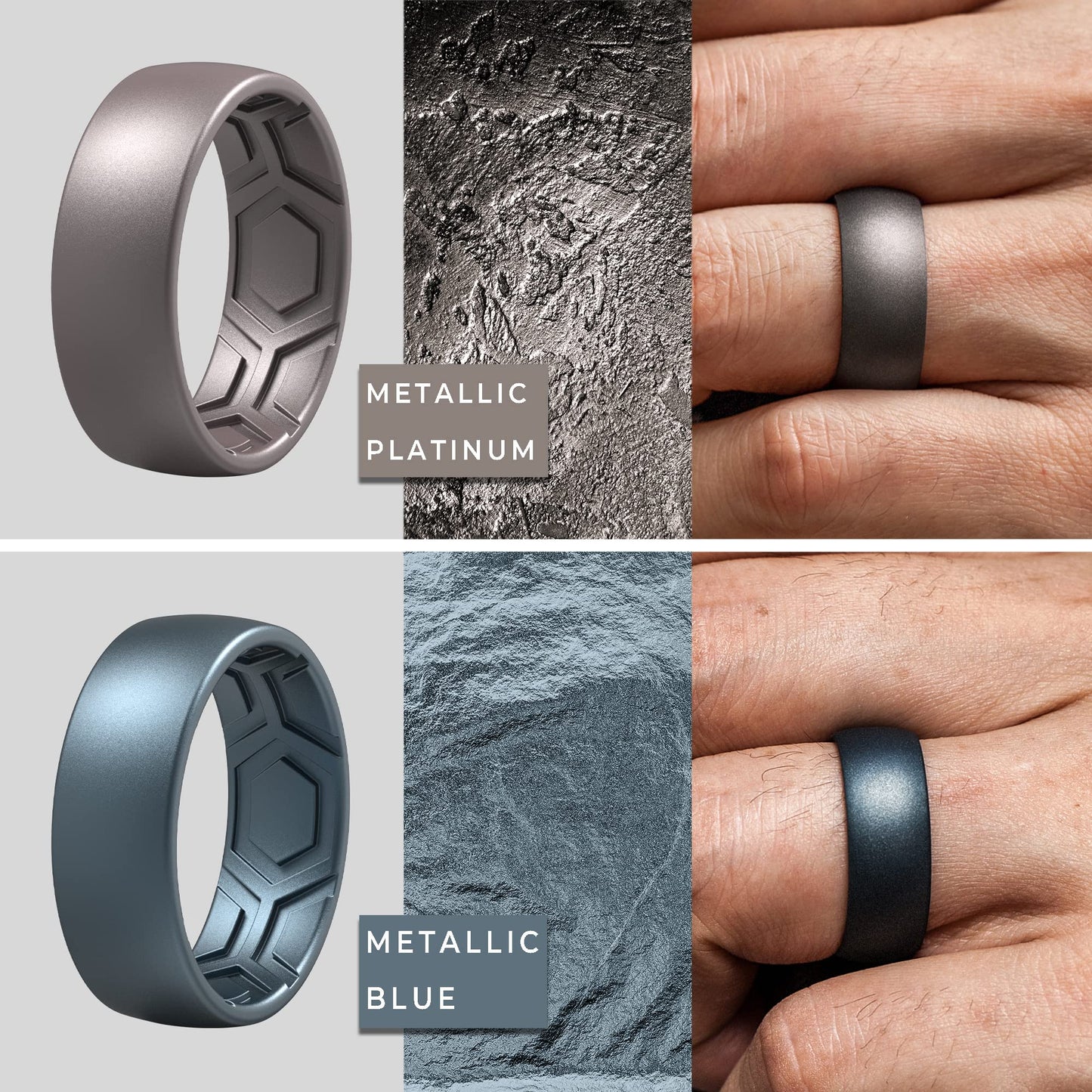 ThunderFit Men's Patterned Silicone Rings, 8mm Wide 2.2mm Thick Rubber Bands,Variety Multipack 1,4,7
