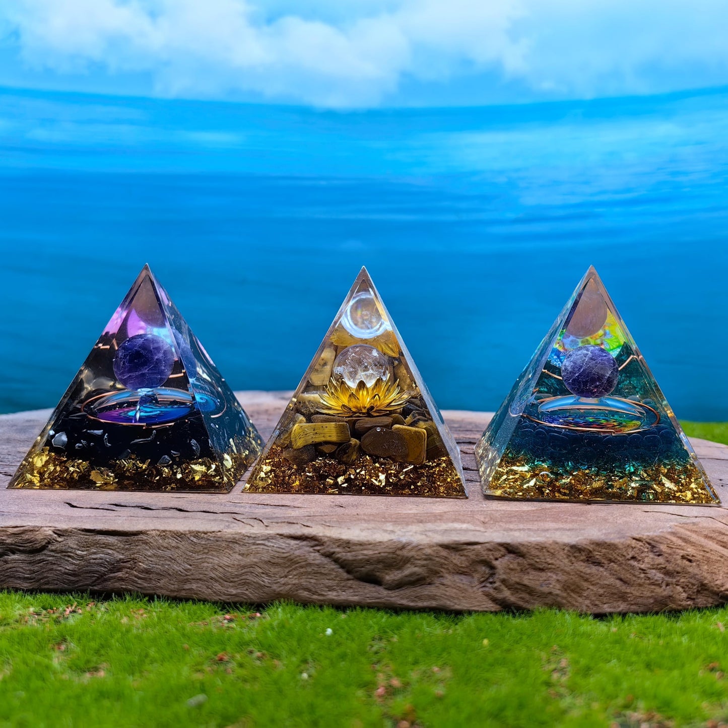 Healing Crystals Orgone Pyramid for Positive Energy, Stress Reduction, and Attracting Wealth and Luck Reduce Stress and Promote Healing with this Crystal Pyramid Home Decor (NO6,6cm)