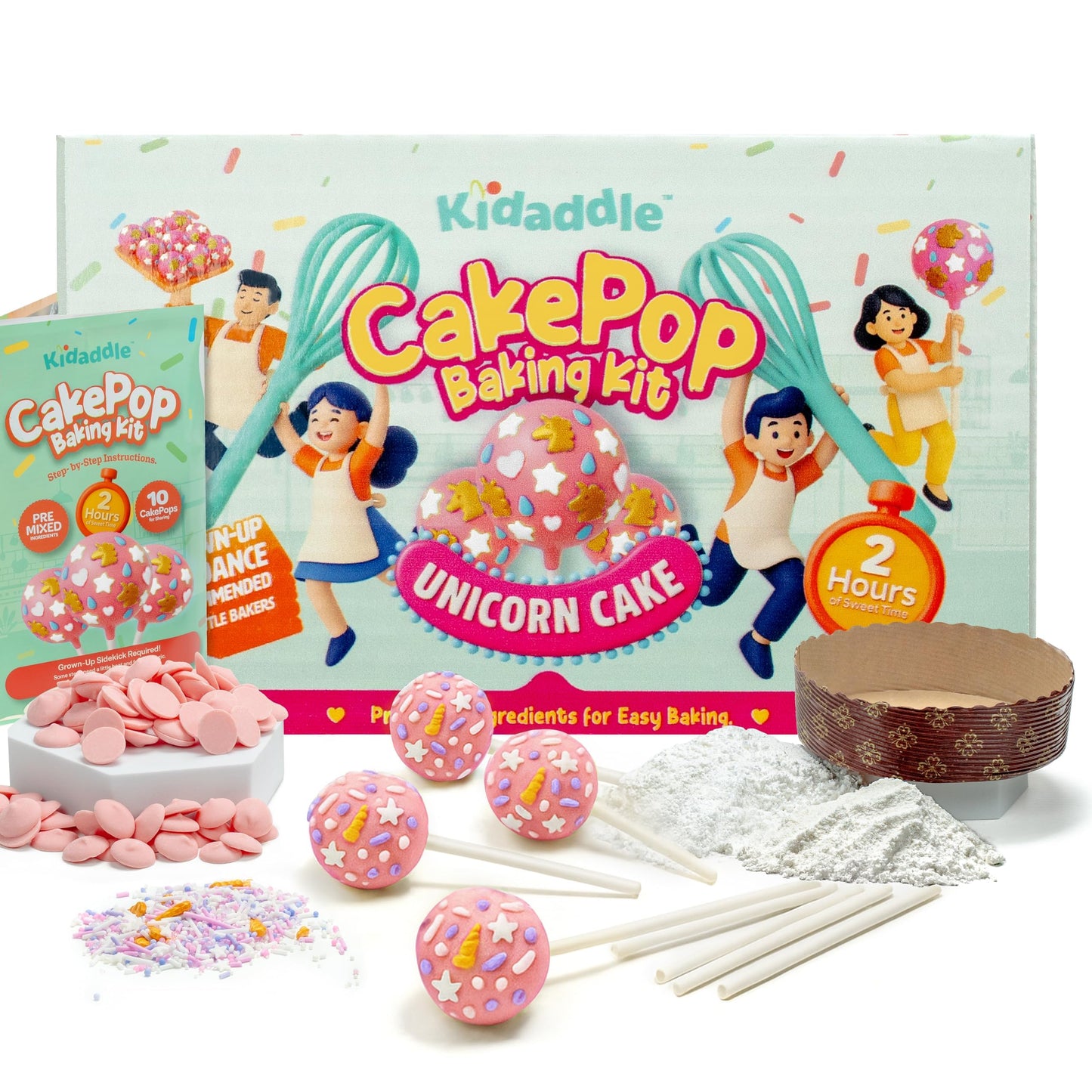 Kidaddle DIY Cake Pop Kit – Unicorn | Baking Kit with Premeasured Ingredients, Decorating Supplies | Made in USA | Certified Kosher | Christmas Gift