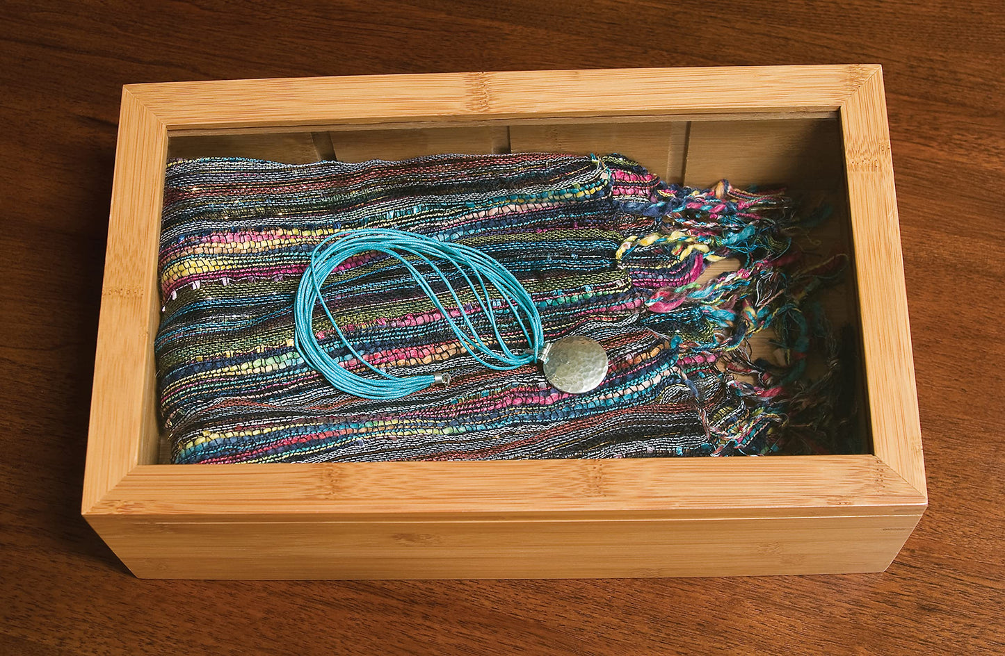 Lipper International Bamboo Wood Tea Box with Clear Lid, 8 Compartments, 12-1/2" x 7-1/2" x 3-5/8"
