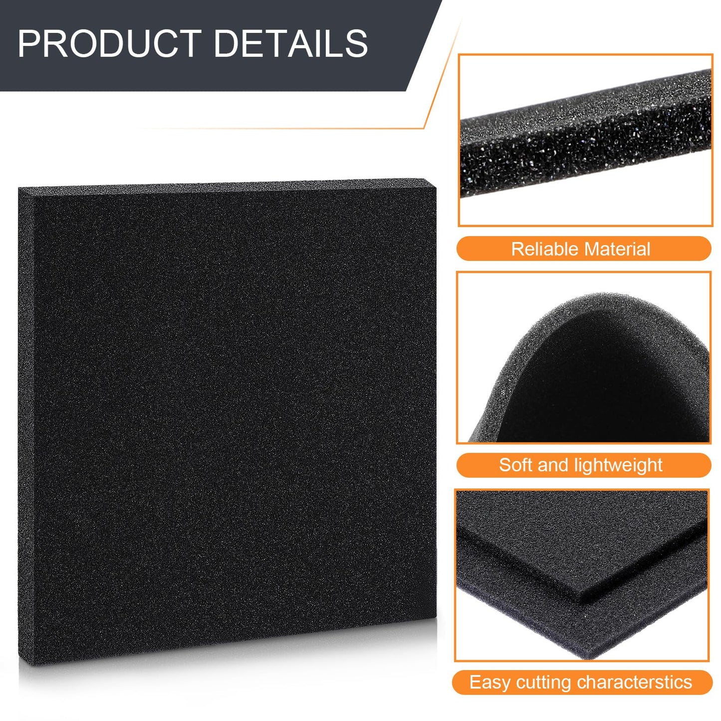 Pangda 2 Pcs Black Foam Pad 12 x 12 x 0.25 Inches Cuttable Polyurethane Foam Sheet, High Density, Non Corrosive, Anti Static Pad for Packing Crafts Cases Toolbox Camera Storage