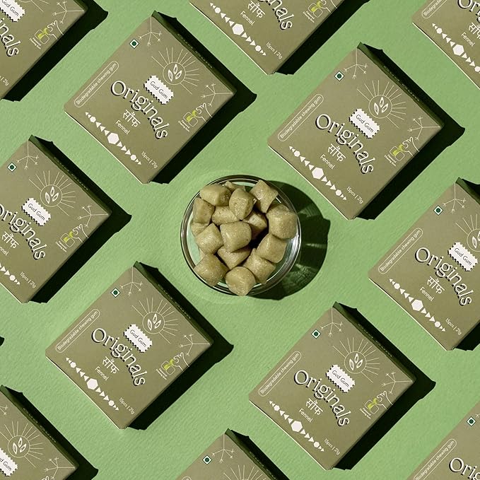 Gud Gum- Natural, Plastic Free Chewing Gum- Clove, Cardamom, Fennel, Cinnamon- 21g x 4 - Mini Pack of 4- No added artificial colours, flavours & sweeteners (Pack of 4, Fennel)