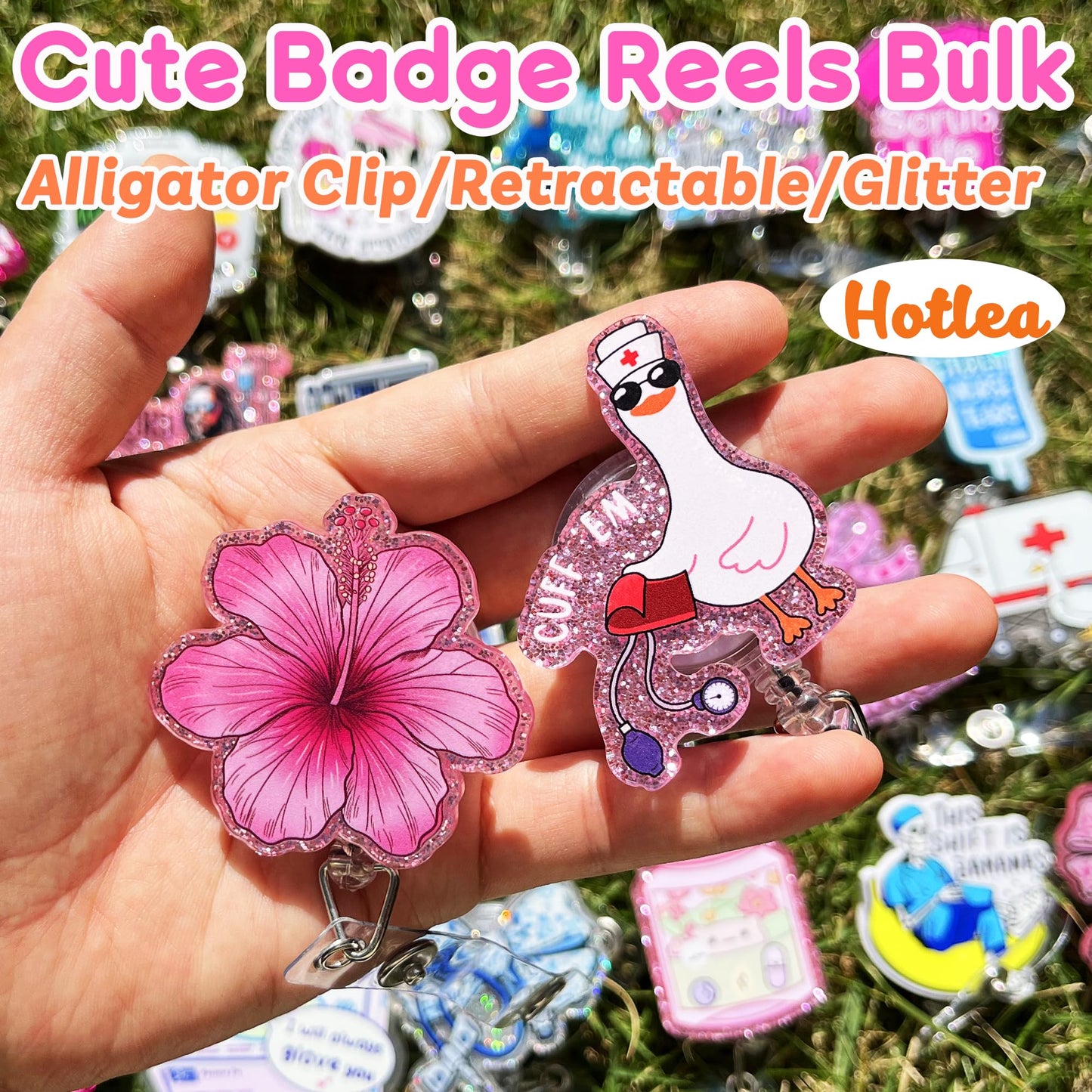 Hotlea 24 PCS Nurse Badge Reels Bulk Funny Badge Holders Retractable Clip Cute Nursing Medical Asssitants RN LPN CNA Nurses Week Gift Accessories for Work