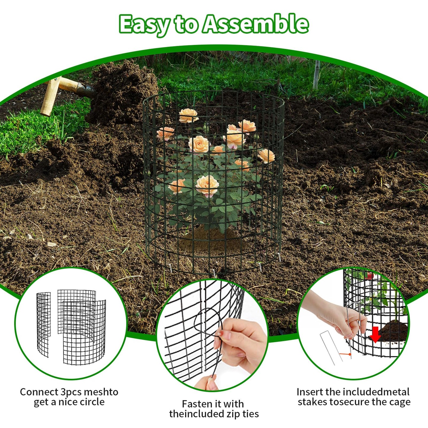 PASARA 10 Pack Plant Protectors from Animals, 13 Inch Round Cloche Plant Cages with Sturdy Chicken Wire Mesh, Garden Cages to Keep Animals Out for Vegetables & Flowers, Includes Support Stakes