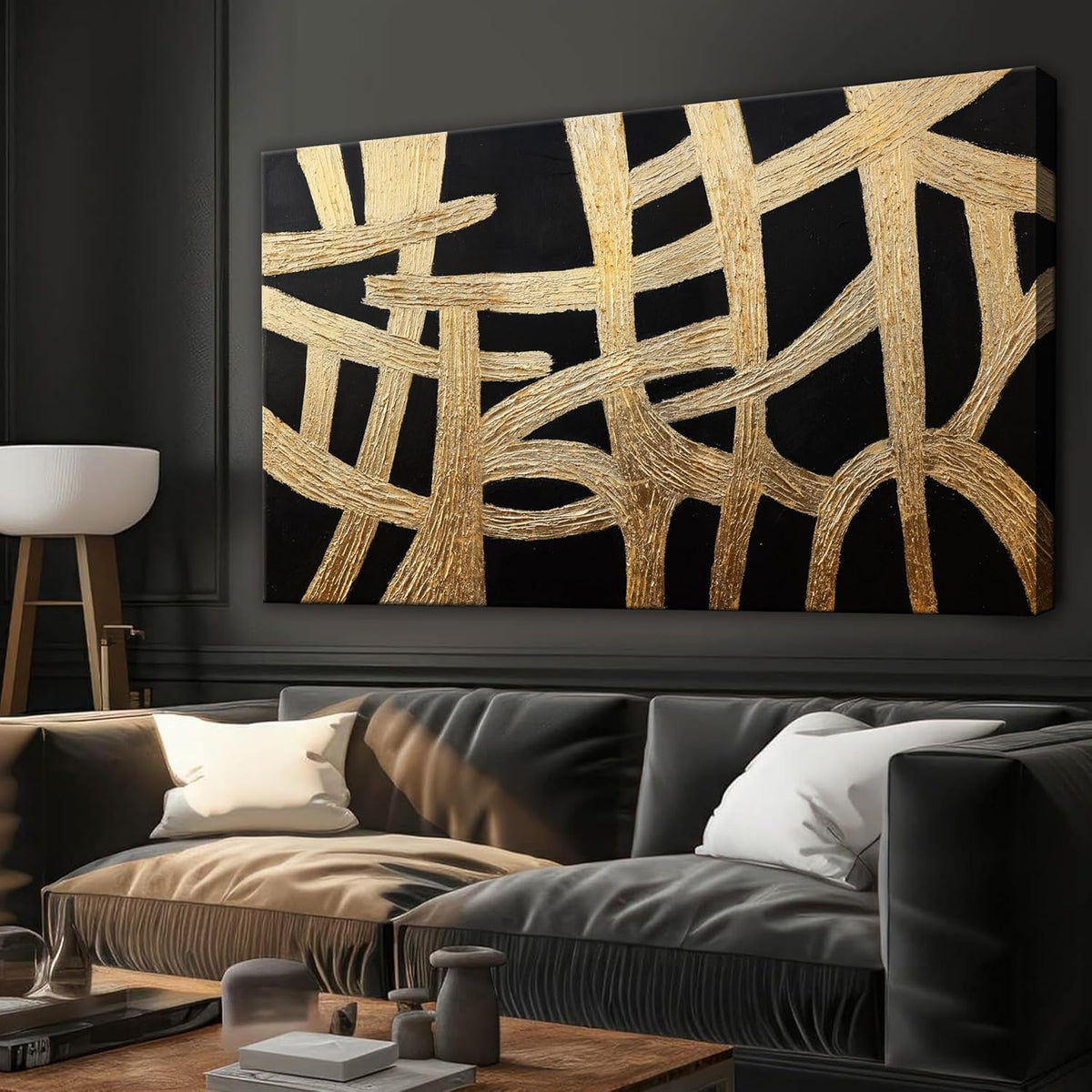 Dimpaga Abstract Canvans Wall Art Paintings Modern Wall art Decor Black And Gold Lines Texture Artwork for Walls Minimalist Wall Art Living Room Decor For Room Bedroom Office Wall Decor 20x40 Inch