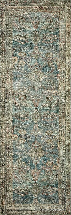 Loloi Magnolia Home by Joanna Gaines Banks Collection BAN-01 Ocean/Spice 2'-6" x 9'-6", .13" Pile Height, Machine Washable, Runner Rug