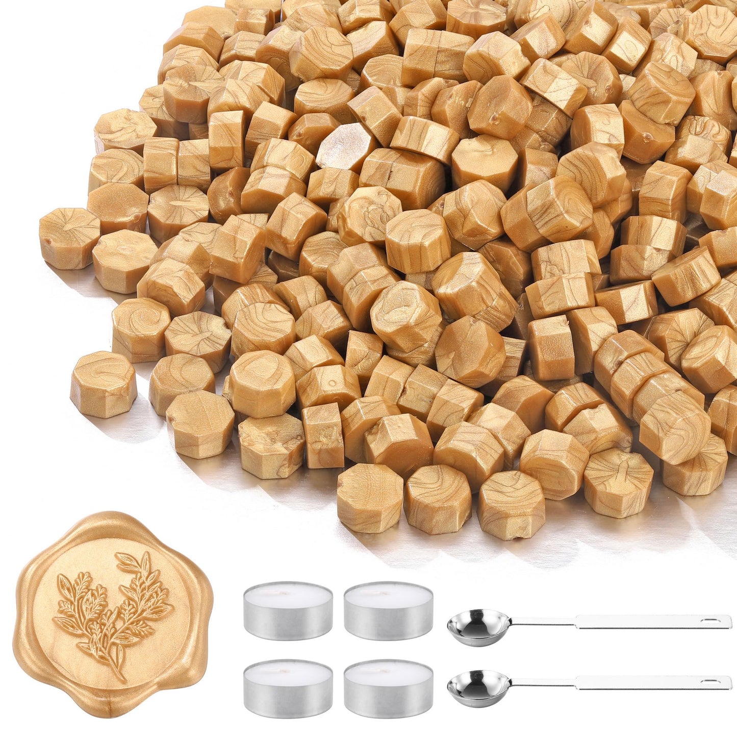 Yoption 360Pcs Light Gold Sealing Wax Beads, Vintage Wax Seal Beads for Embellishment of Wedding Invitation, Envelope, Gift Wrapping, Wine Package