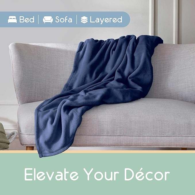 Twin Size Microfleece Blanket - Fleece Bed Blanket - All-Season Comfort -Supersoft Lightweight Throw Blanket - Plush Throw Blanket for Bed Couch or Sofa - Travel Blanket - Pet-Friendly - Navy