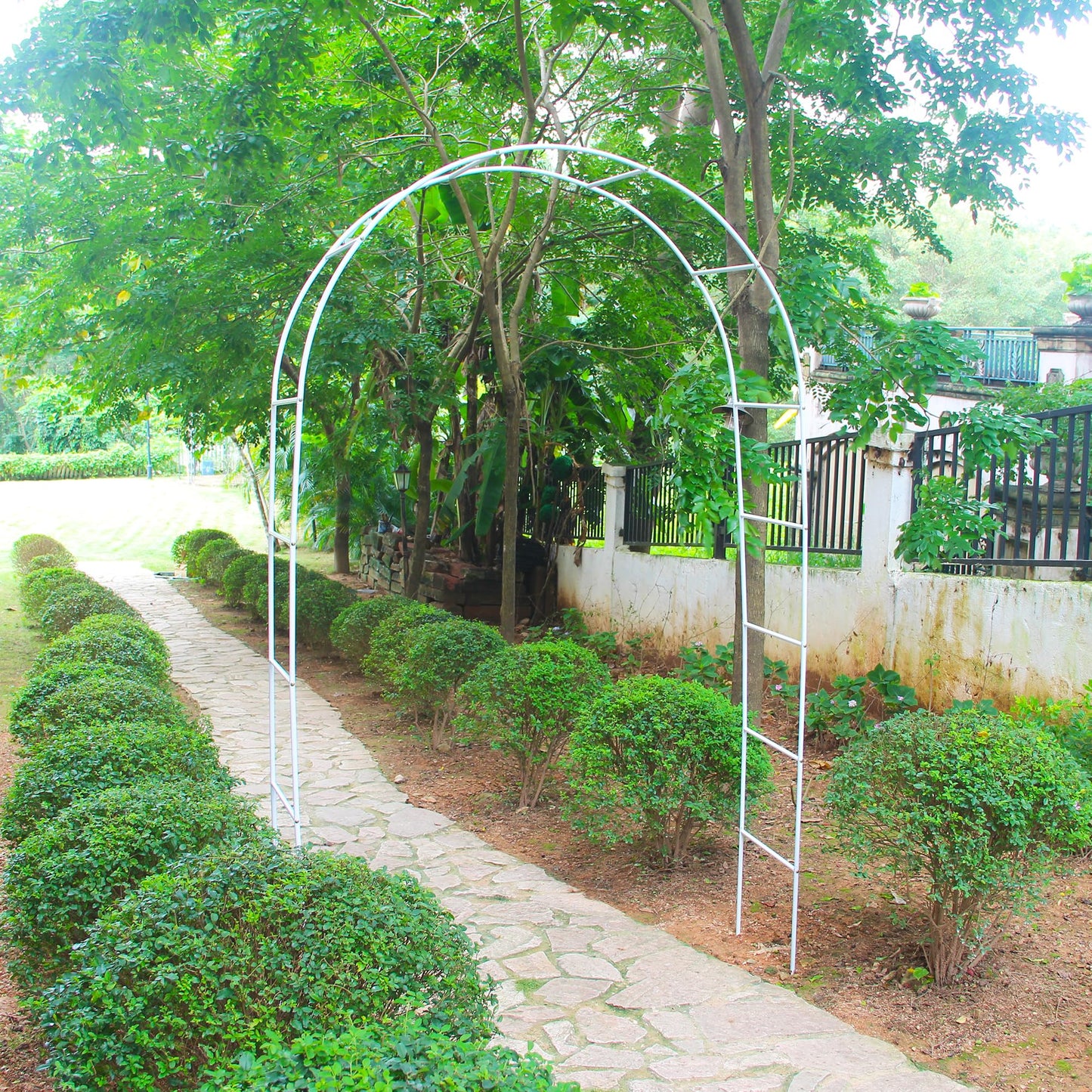7.9 Ft H x 4.6 Ft W White Metal Pergola Arbor for Various Climbing Plant Wedding Garden Arch Bridal Party Decoration Wide Arbor