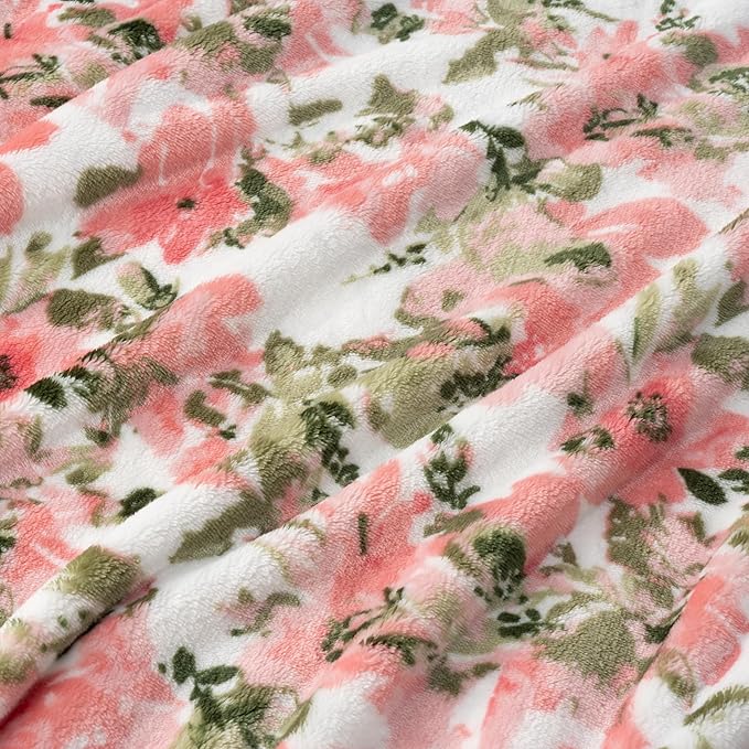 Berkshire Blanket-Classic Heavyweight Soft Printed VelvetLoft® Plush Throw Blanket, Cozy and Fuzzy, Abstraction Pink Green, 50in x 70in