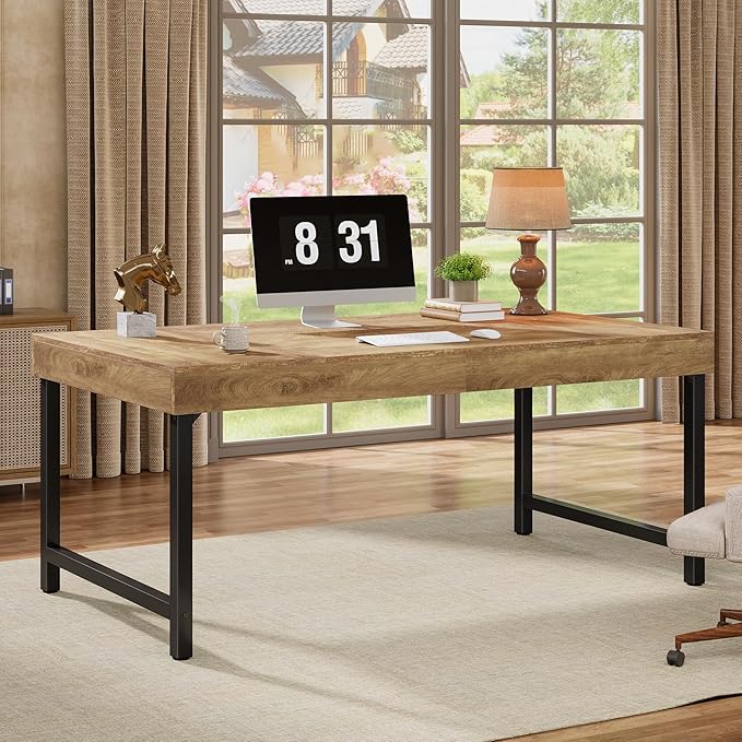 Tribesigns 55" Industrial Executive Desk for Home Office, Rustic Simple Computer Laptop Desk with Strong Metal Legs, Study Writing Table Business Workstation, Small Conference Table