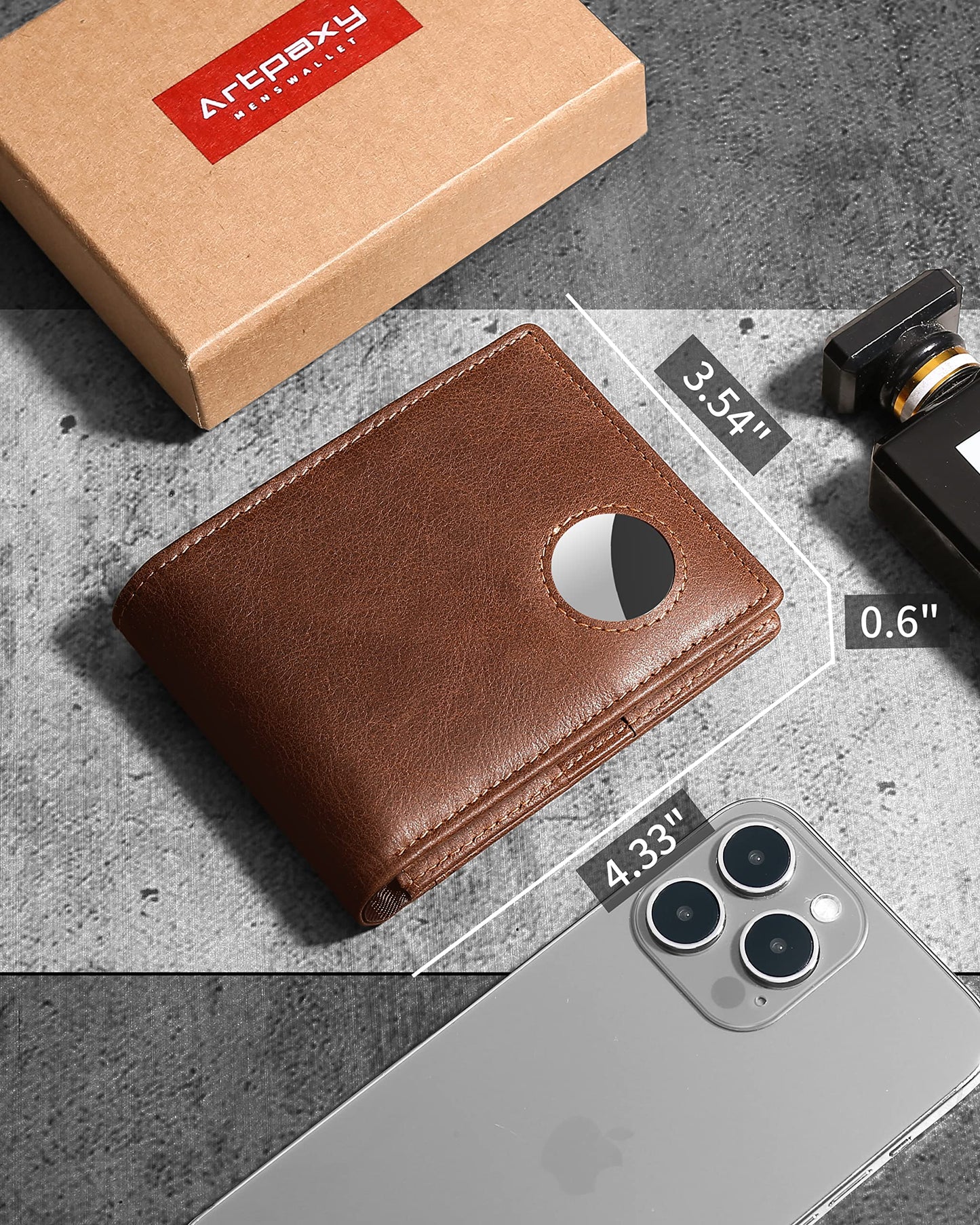 Mens Wallet With AirTag Holder, Bifold Leather RFID Blocking 2 ID Windows 12 Card Holders, Gift Box and Screen Protector Included, AirTag Not Included