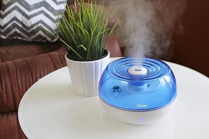 Crane Personal Ultrasonic Cool Mist Humidifier, for Home Bedroom Hotels Travel and Office, 0.2 Gallon, Filter Free, Blue and White (Pack of 4)