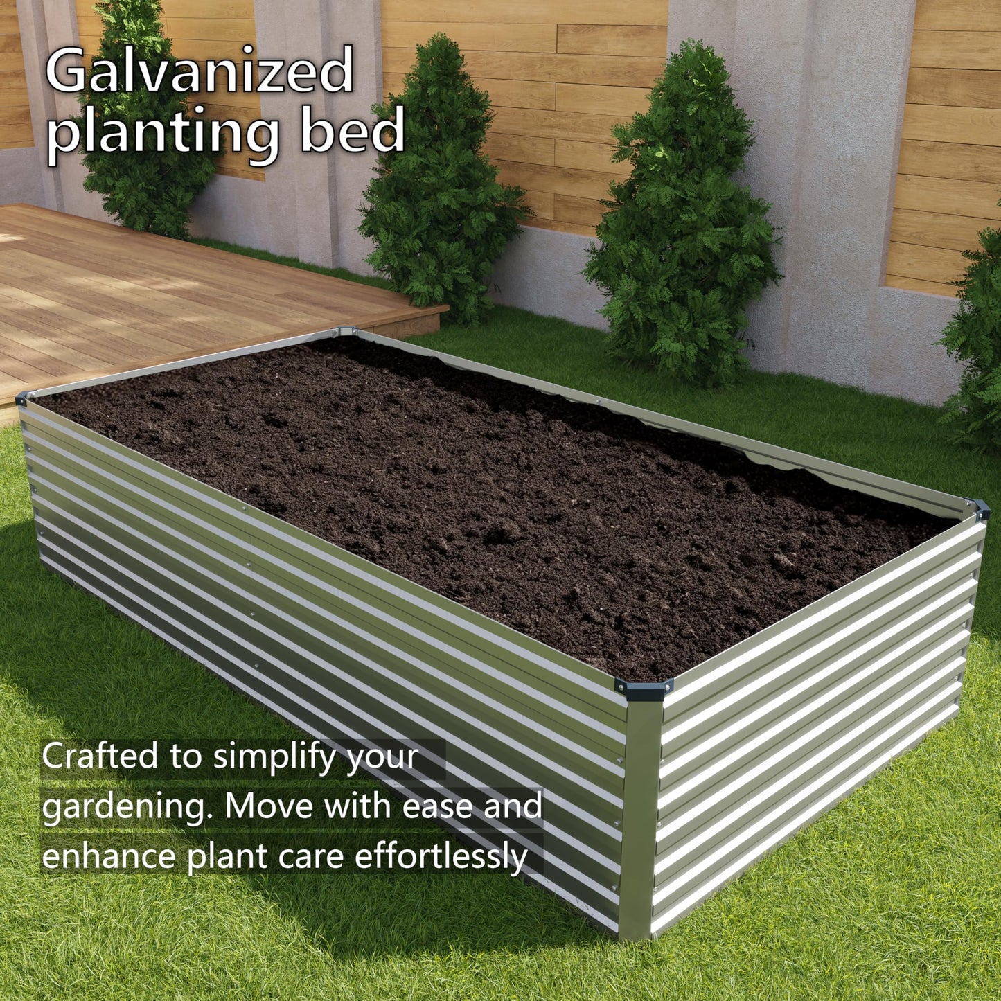 DIIYIV Galvanized Raised Garden Bed Kit Outdoor Patio,12x2x2ft Large Rectangular Metal Planter Boxes,Deep Root Box Planter for Gardening,Vegetables,Flowers,Herbs-Silver