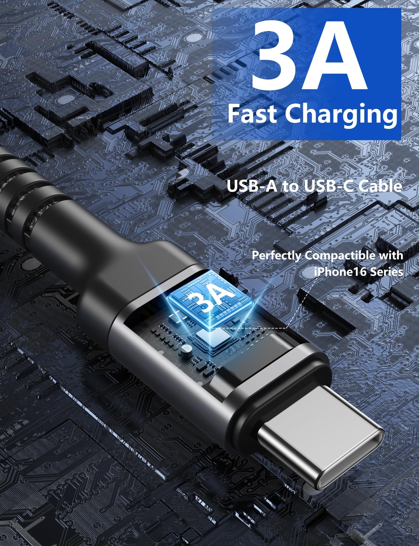 USB to USB C Cable 3A Fast Charging [2 Pack, 6FT], USB A to USB C Charger Cord, Upgraded Extra Durable Braided USBC Cable Compatible with iPhone 17 16 15 Pro Max,Samsung Galaxy S10 S9, LG and More