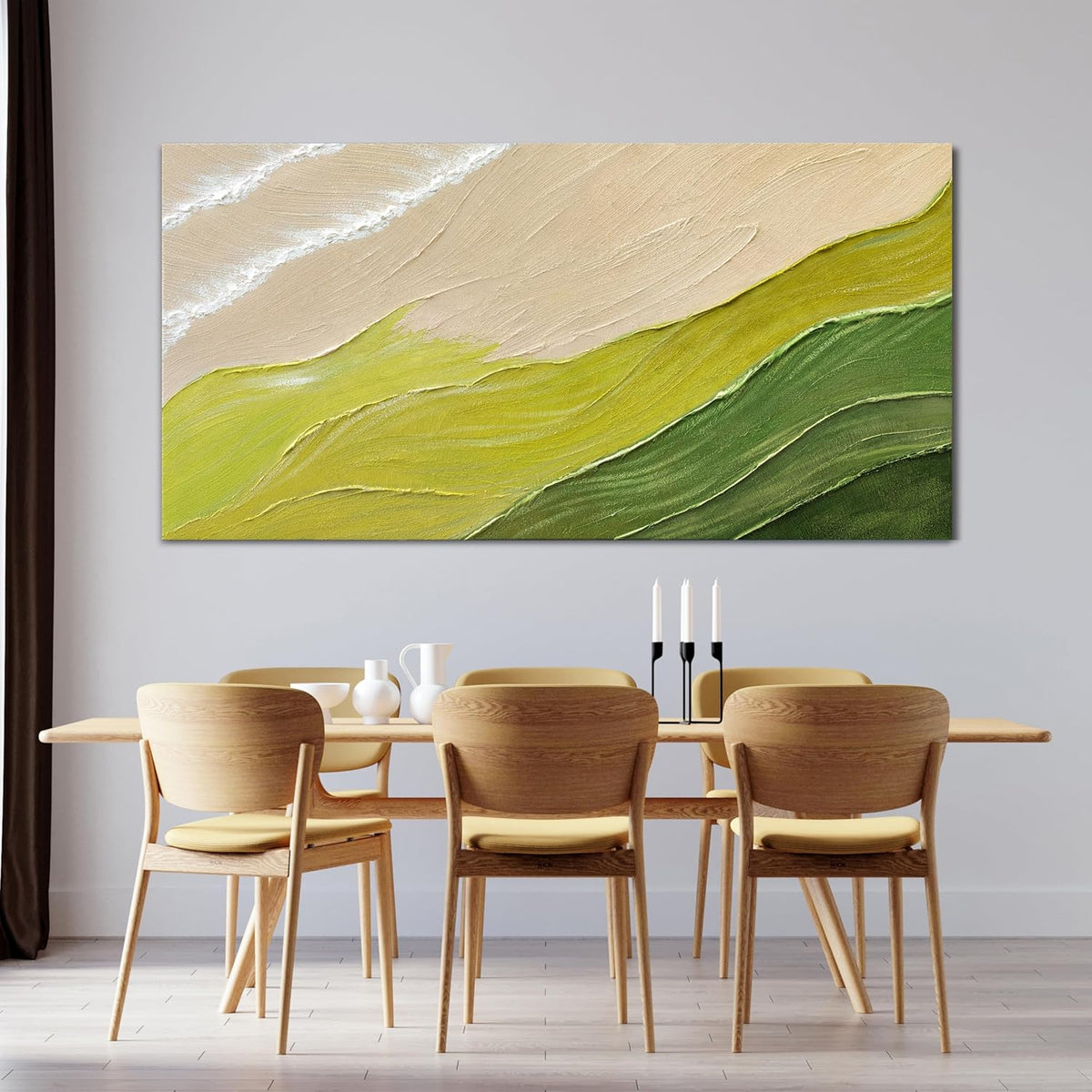 Abstract Wall Art Canvas Art Wall Decor Modern Green Wall Art Prints Picture for Living Room White Minimalist Wall Art Decor Vivid Chromatic Waves Artwork for Walls Bederoom Office Decor 20" X 40"