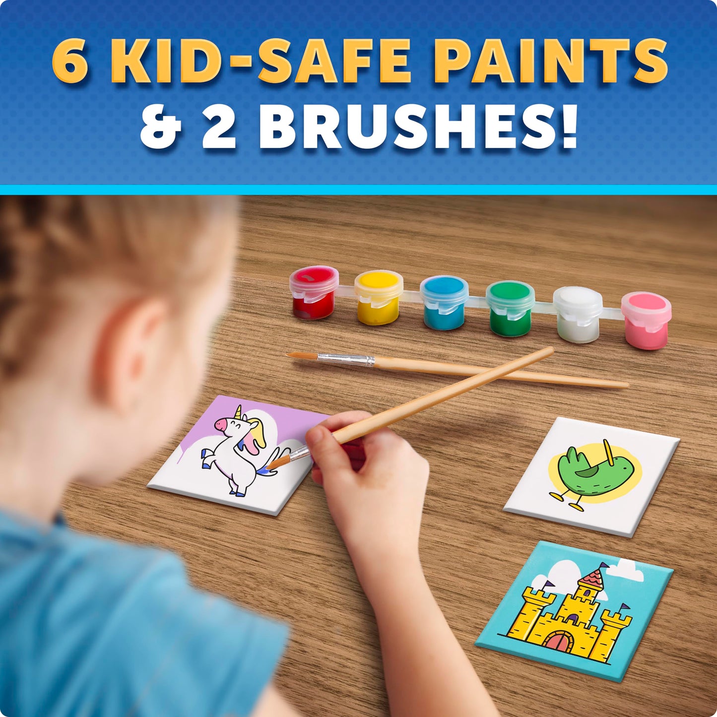 Blue Marble Magnetic Tile Art Craft Kit - Paint Your Own Magnetic Mini Tiles, Includes 10 Tiles, Magnets, 6 Paints, Brush, Googly Eyes & Transfer Stickers, Magnet Art Kit, DIY Magnets for Kids