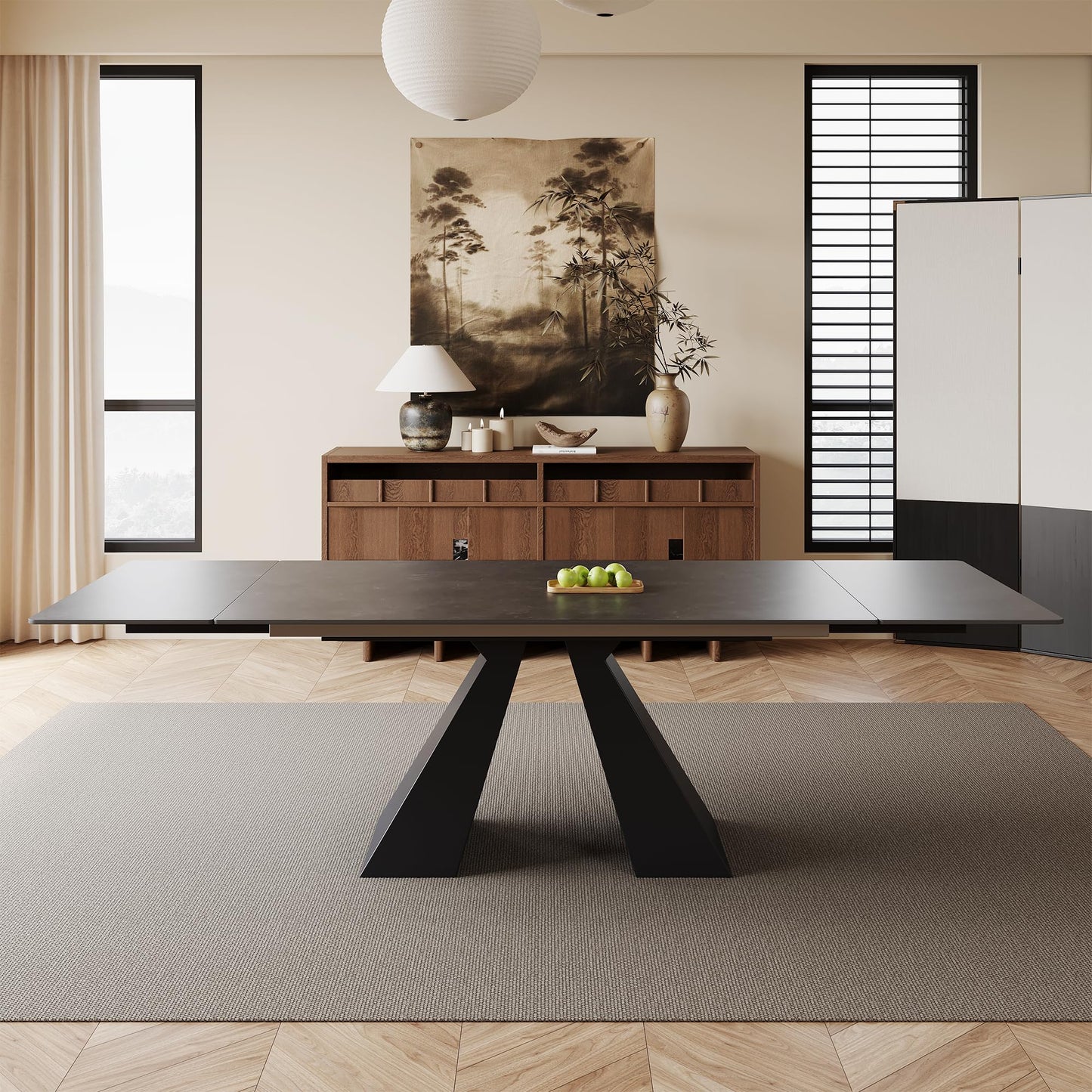 VAFON 63"-95" Extendable Dining Table for 4-10 Person, Space-Saving Extra Long Folding Dining Room Table, Dark Gray Kitchen Table with Sintered Stone Tabletop, No Wobble Base