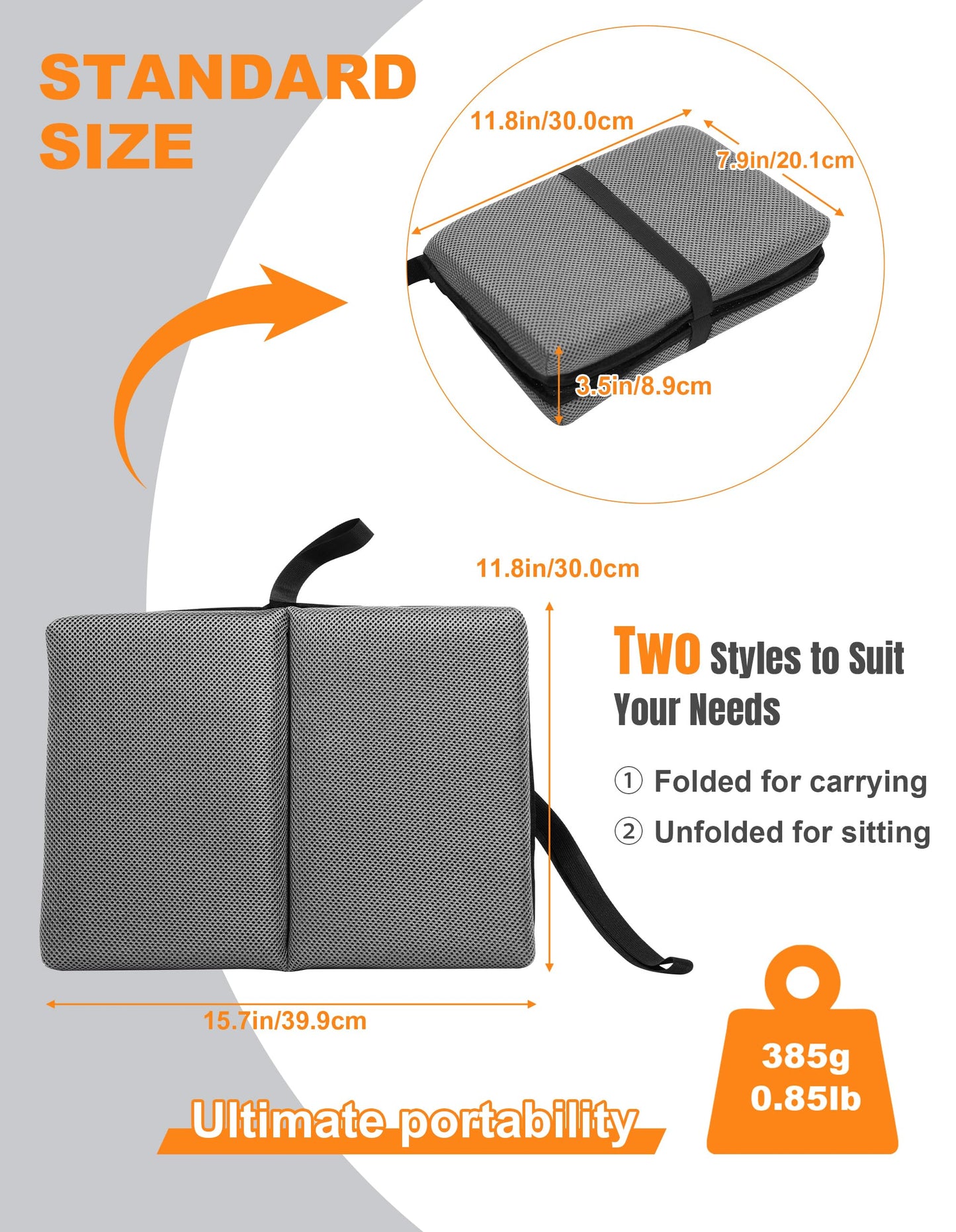 FASTMOMENT Airplane Seat Cushion Portable Travel Cushion for Comfort Foldable Stadium Pad with Breathable Fabric Seat Pad Perfect for Long Flights, Office, Camping, Bleacher (Standard Size - 15.7'')