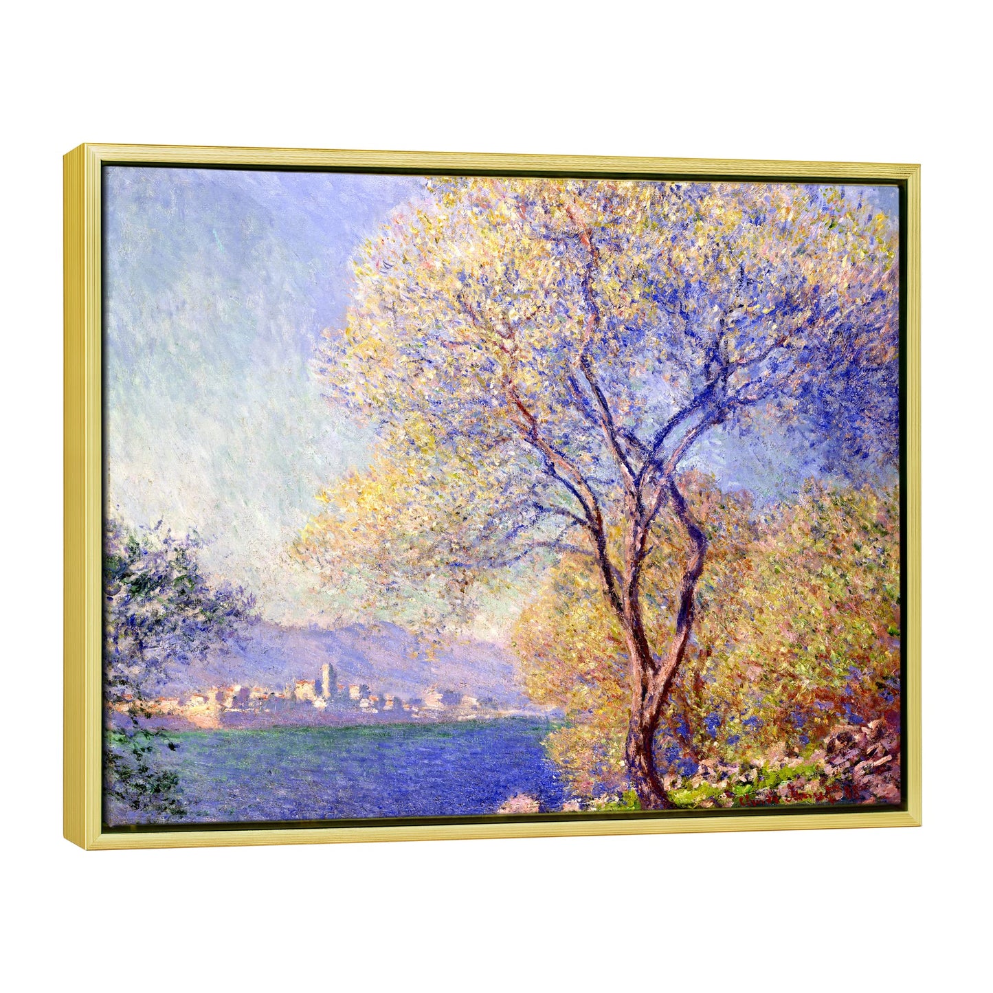 Wieco Art Framed Canvas Wall Art Antibes Seen from The Salis Garden 1988 by Claude Monet Paintings Reproduction Modern Canvas Prints on Canvas for Home Office Decorations