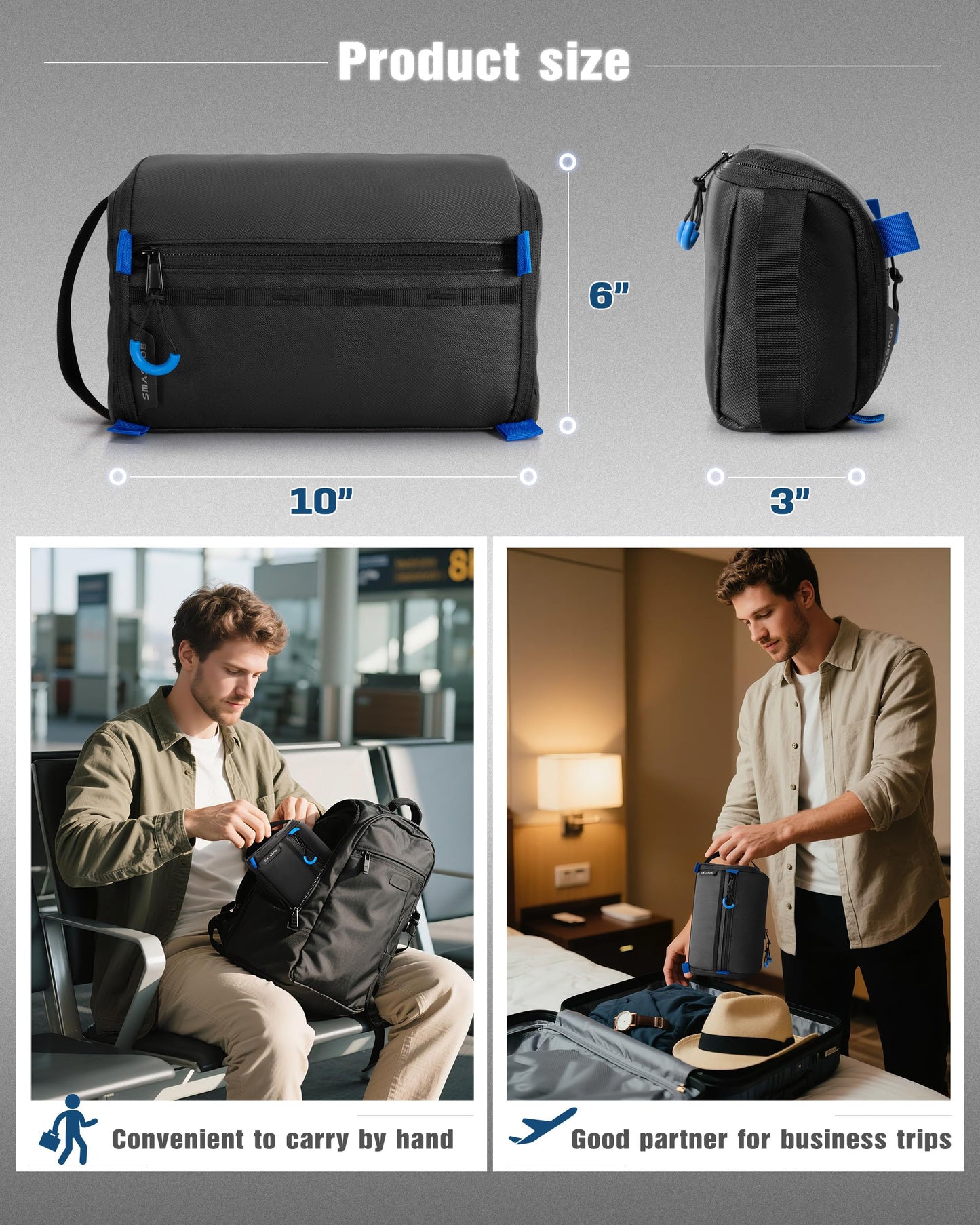 Smasrob Electronics Organizer Travel Case, Water Resistant Tech Bag Charger Pouch for Cord, Cable, Cards, Phone, Airpods, Black