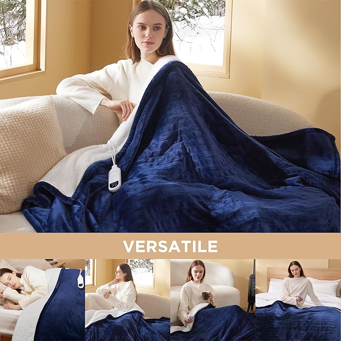Bedsure Heated Blanket Electric Throw - Soft Flannel Electric Blanket, Heated Throw with 4 Time Settings & 6 Heat Settings, Warm Gift for Grandma (50x60 inches, Pageant Blue)