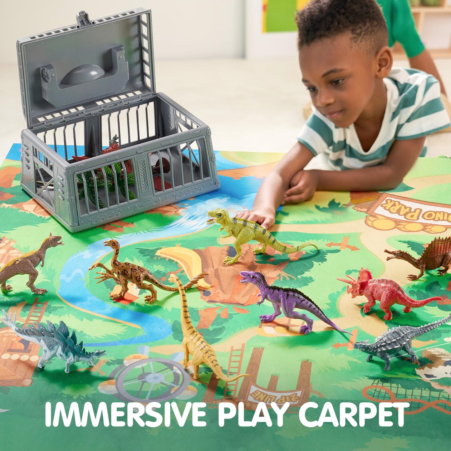 JOYIN Dinosaur Toys with Activity Play Mat & Storage Cage, 17 PCS Realistic Dinosaur Figures & Trees for Toddlers Kids Ages 3-5, Ideal for Boys and Girls Gift