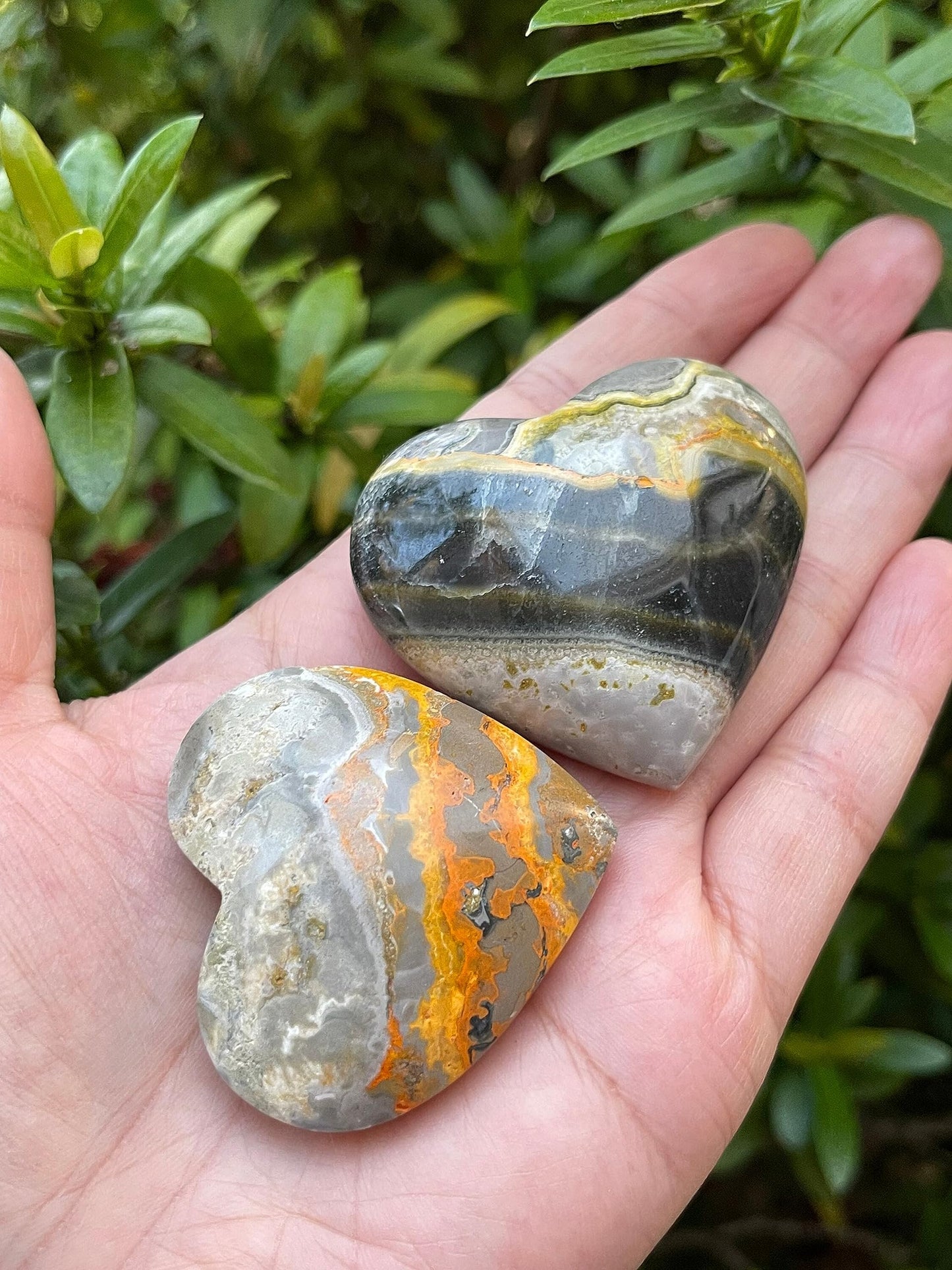 GAF TREASURES Bumble Bee Jasper Gemstone Hearts, Polished Bumble Bee Jasper Puffy Hearts, Bumble Bee Jasper Crystal Palm Stone, Bumble Bee Jasper Healing Crystal Hearts (1 Heart)