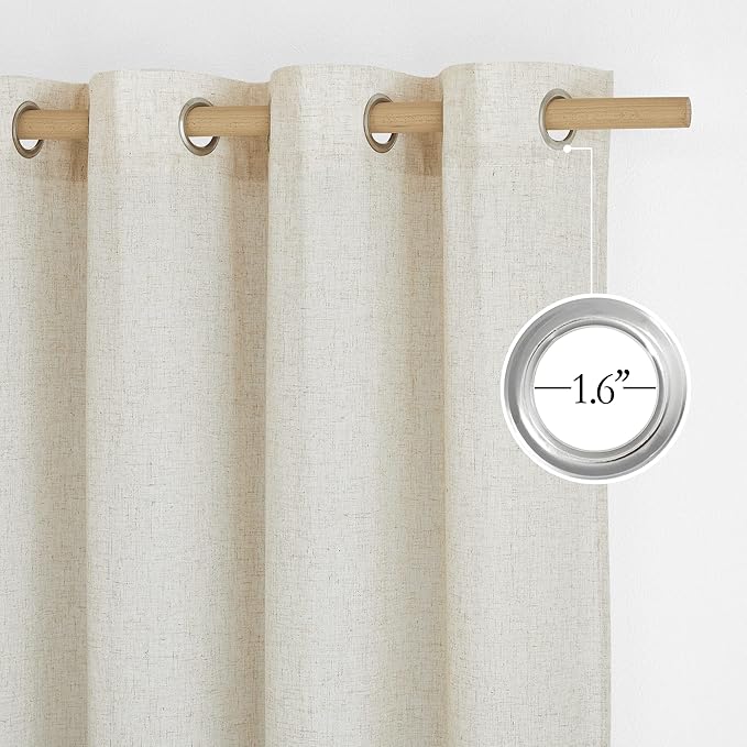NICETOWN Natural Linen Semi Sheer Doorway Curtains, Grommet Top Thick Flax Semi Sheer Vertical Drapes Privacy Assured with Light Filtering for Bedroom/Living Room, W55 x L80, 2 Panels