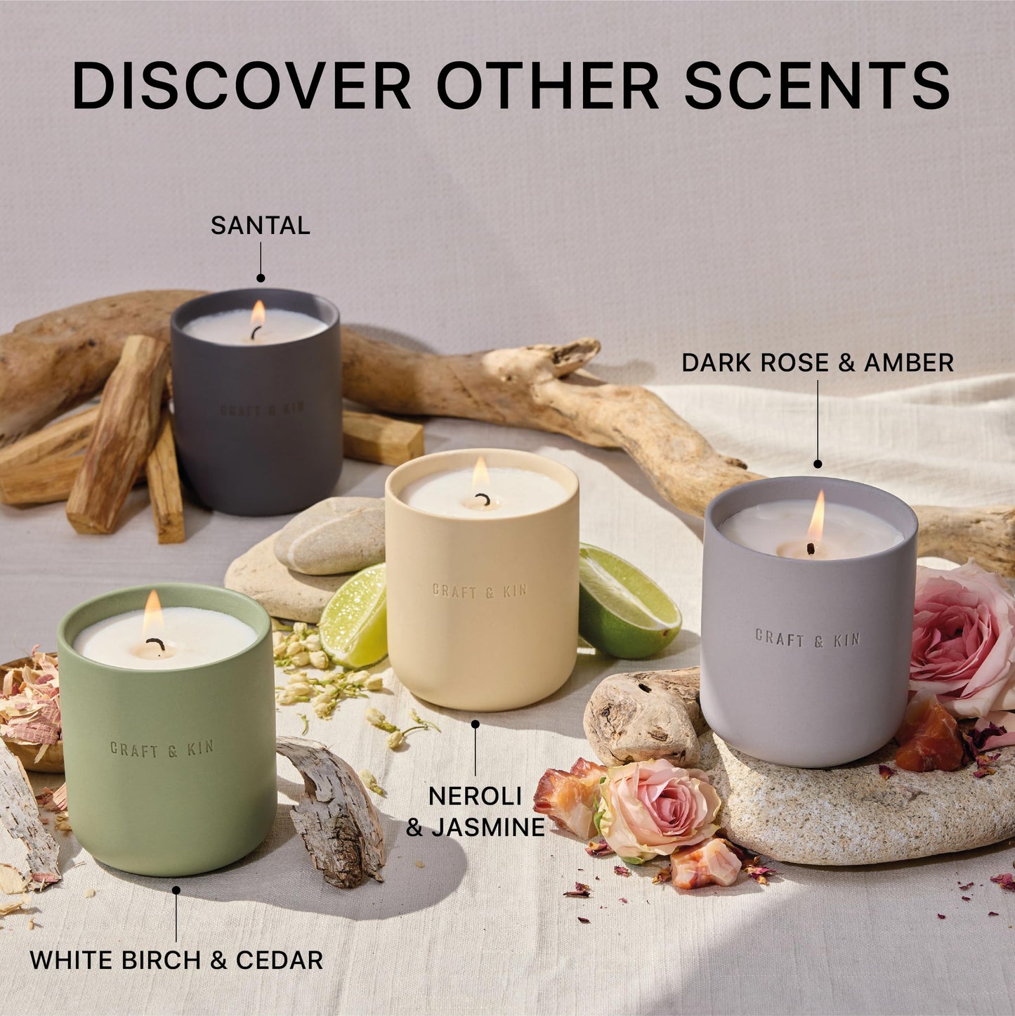 Craft & Kin Scented Candles | Soy Blend with Cotton Wick | Long-Lasting Holiday Candle, 40-Hour Burn | Ceramic Jar, Perfect & Winter Candles Home Scent (10 oz, Neroli & Jasmine)