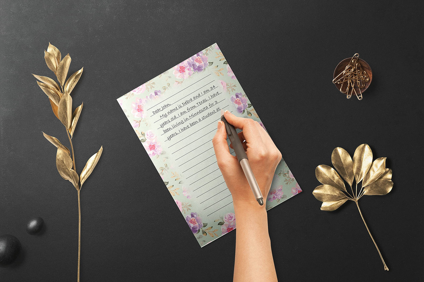 Better Office Products Mini Stationery Set, 100 Piece Set (50 Lined Floral Sheets + 50 Matching Envelopes), 5.5 x 8.25 inch, 6 Unique Designs, Double Sided Printing, Double Side Lined Paper,