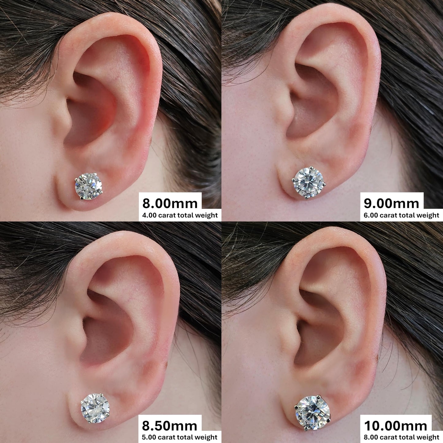 Central Diamond Center 14K Solid Gold Post & Sterling Silver 4 Prong CZ Stud Earrings - Rose Gold Plated - 9.00mm - 6.00cttw