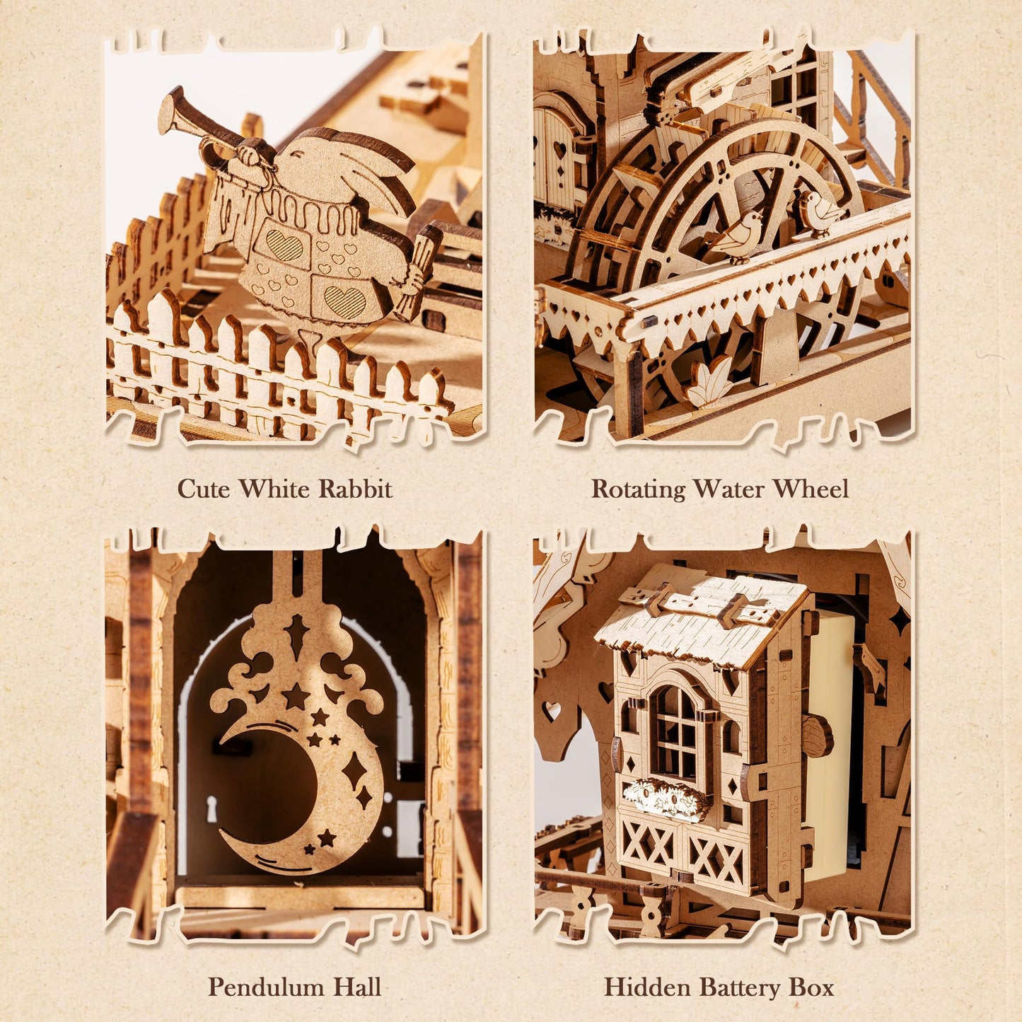 ROBOTIME 3D Wooden Puzzles for Adults-Cuckoo Clock Wooden Models for Adults to Build-435 Piece Model Kit with 2 Lights-Gift for Craft Enthusiast Model Building Set (Natural)