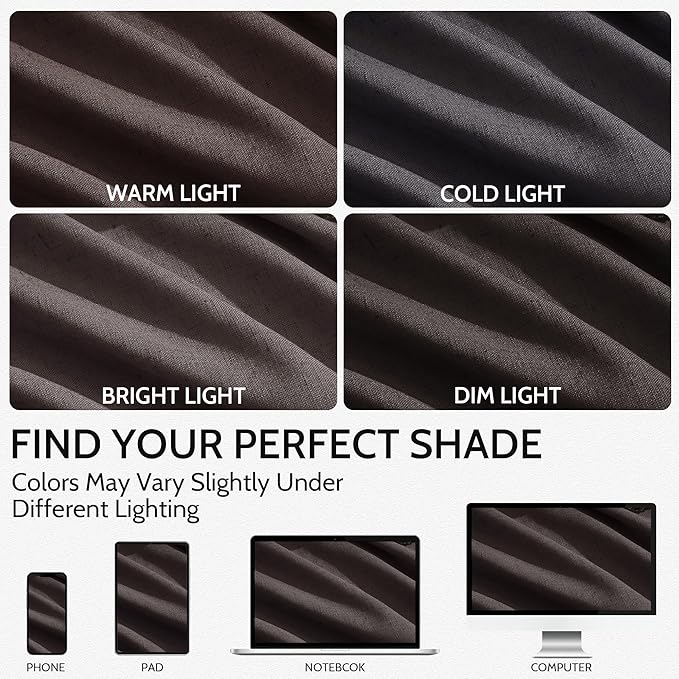 Nanspring Cocoa Coffee Curtains 102 Inches Long, Back Tab Linen Blend Light Filtering Semi Sheer Privacy Drapes for Living Room & Bedroom, 52x102 inch, 2 Panels