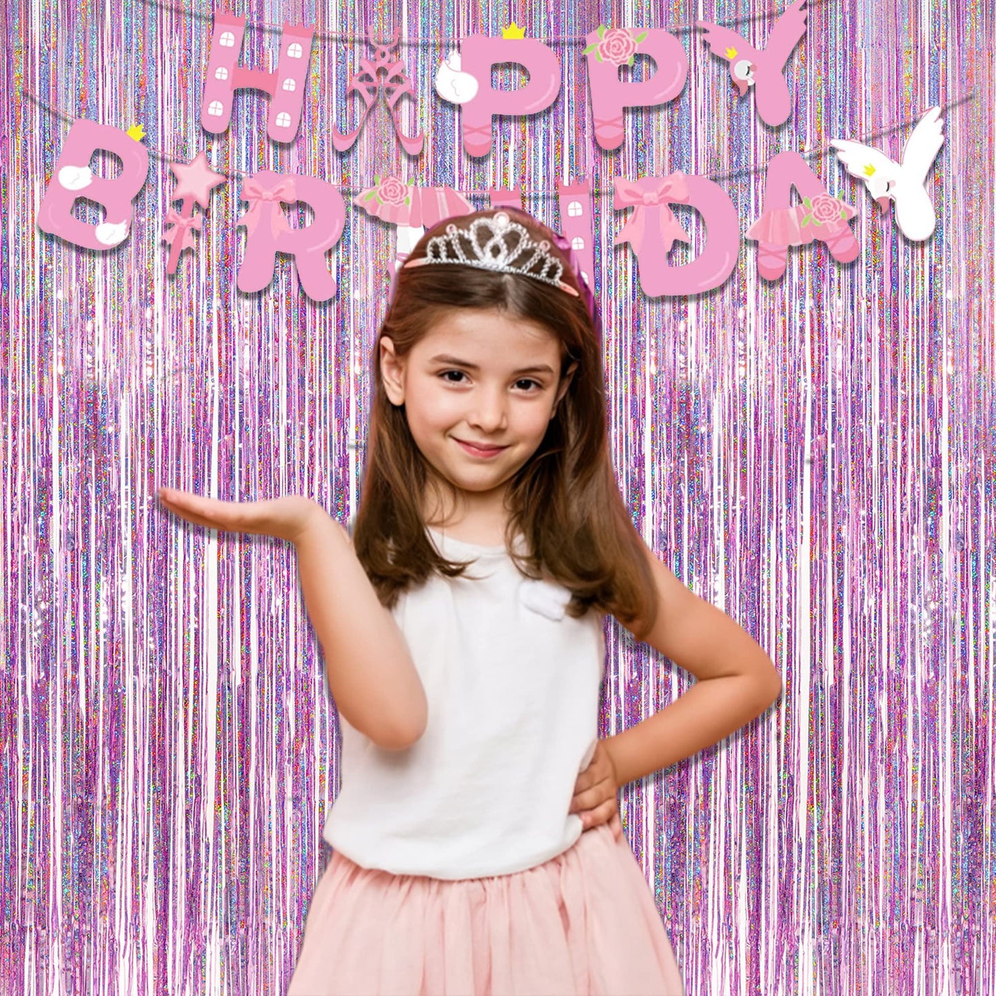 Pink Tinsel Curtain Party Backdrop - GREATRIL Foil Fringe Curtain Lilac Pink Party Streamers for Birthday Girl Themed Party Decorations - 2 Packs